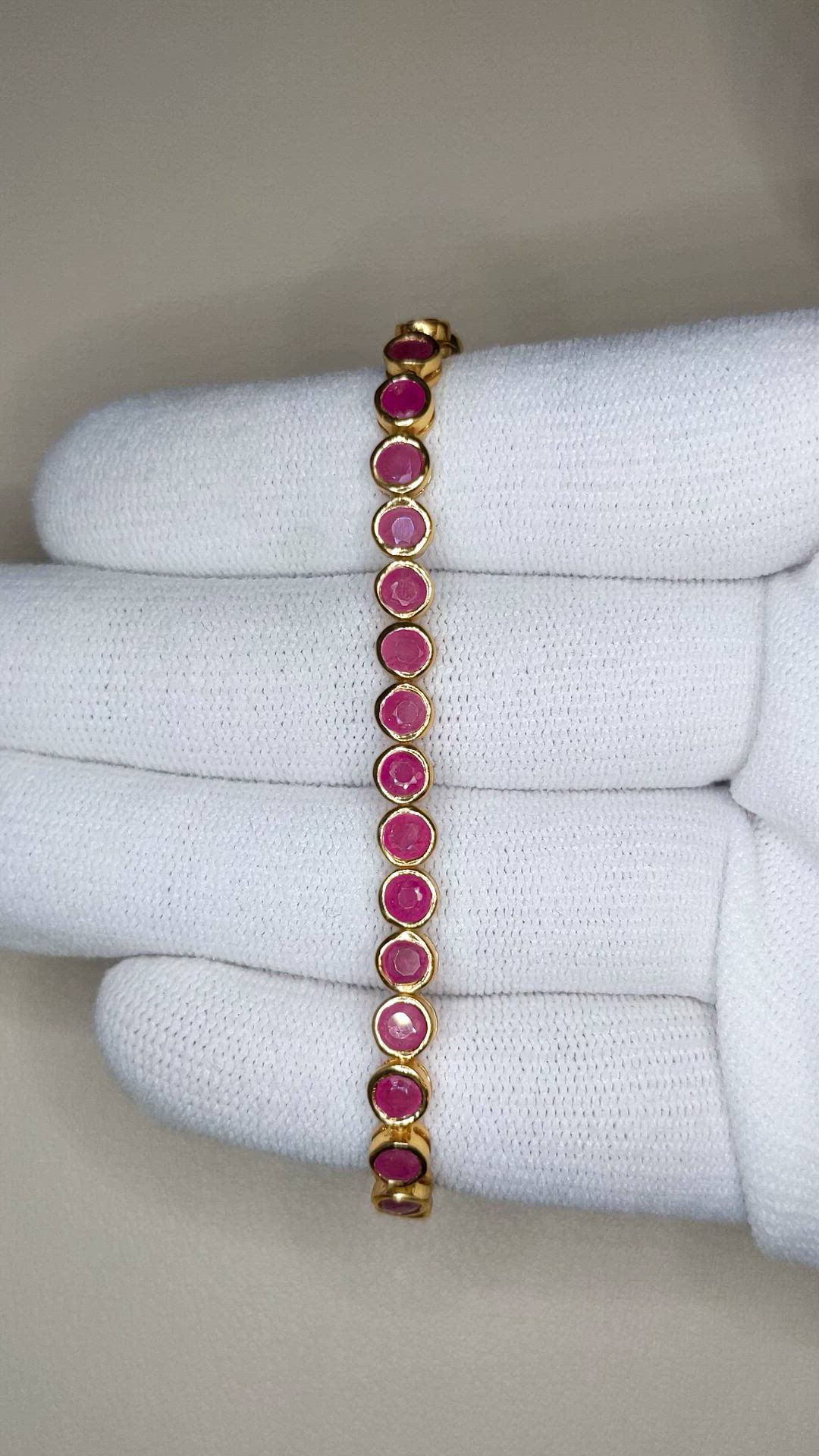 3.57&nbsp;Ct.Tw.Total Carat Weight Ruby Bezel Bracelet, 22K Gold Plated Silver Size Video