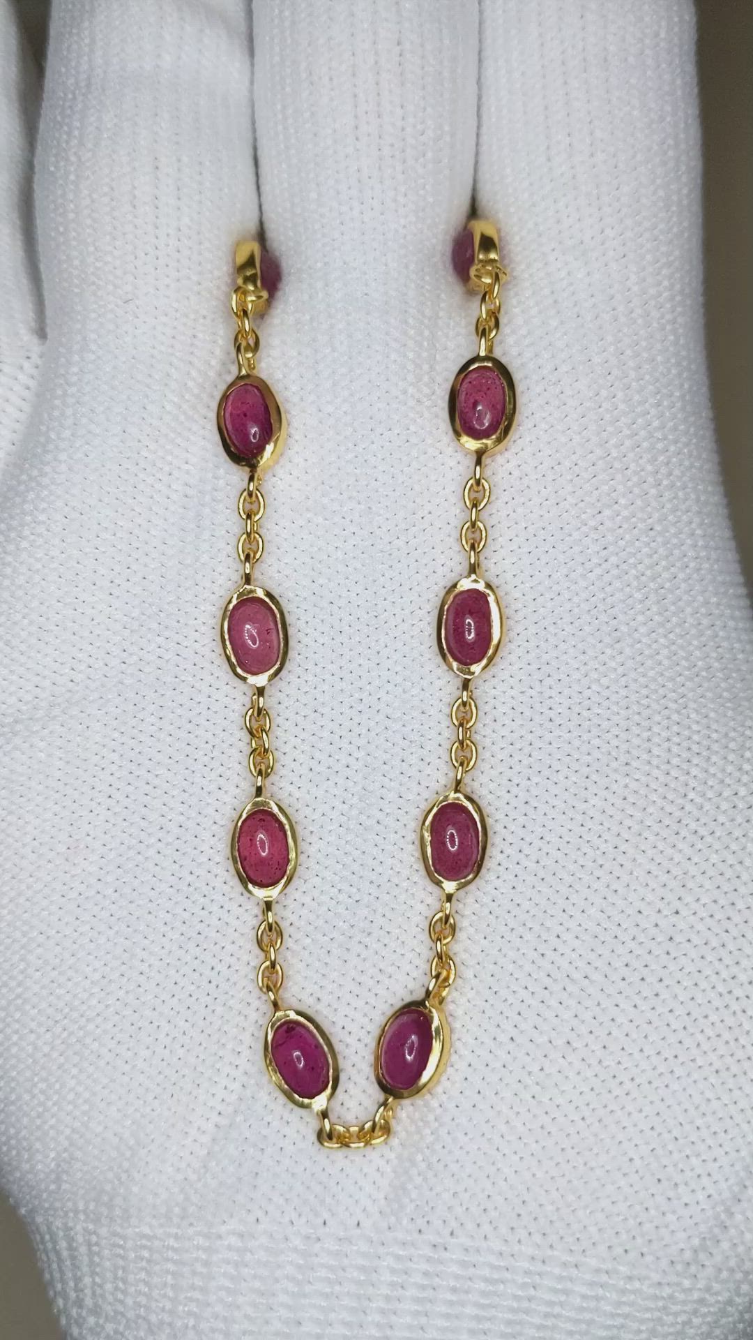 16.79 Ct. Purplish Red Ruby Bezel Necklace, 22K Gold Plated Silver Size Video