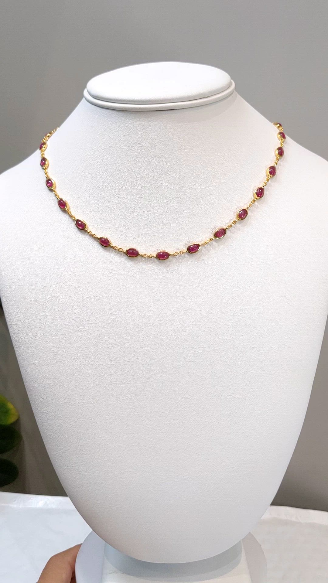 16.79 Ct. Purplish Red Ruby Bezel Necklace, 22K Gold Plated Silver Size Video