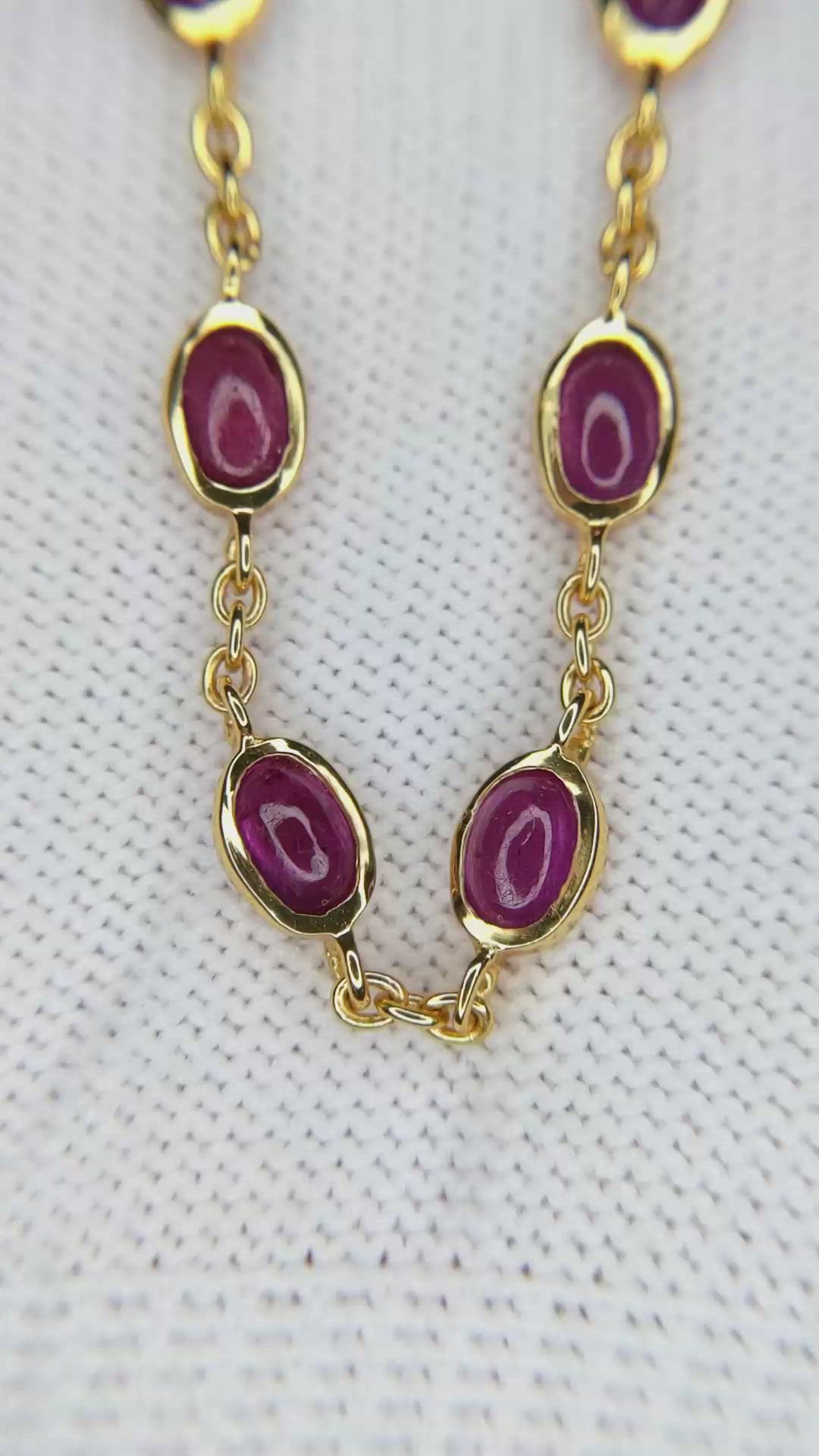 16.79 Ct. Purplish Red Ruby Bezel Necklace, 22K Gold Plated Silver Size Video