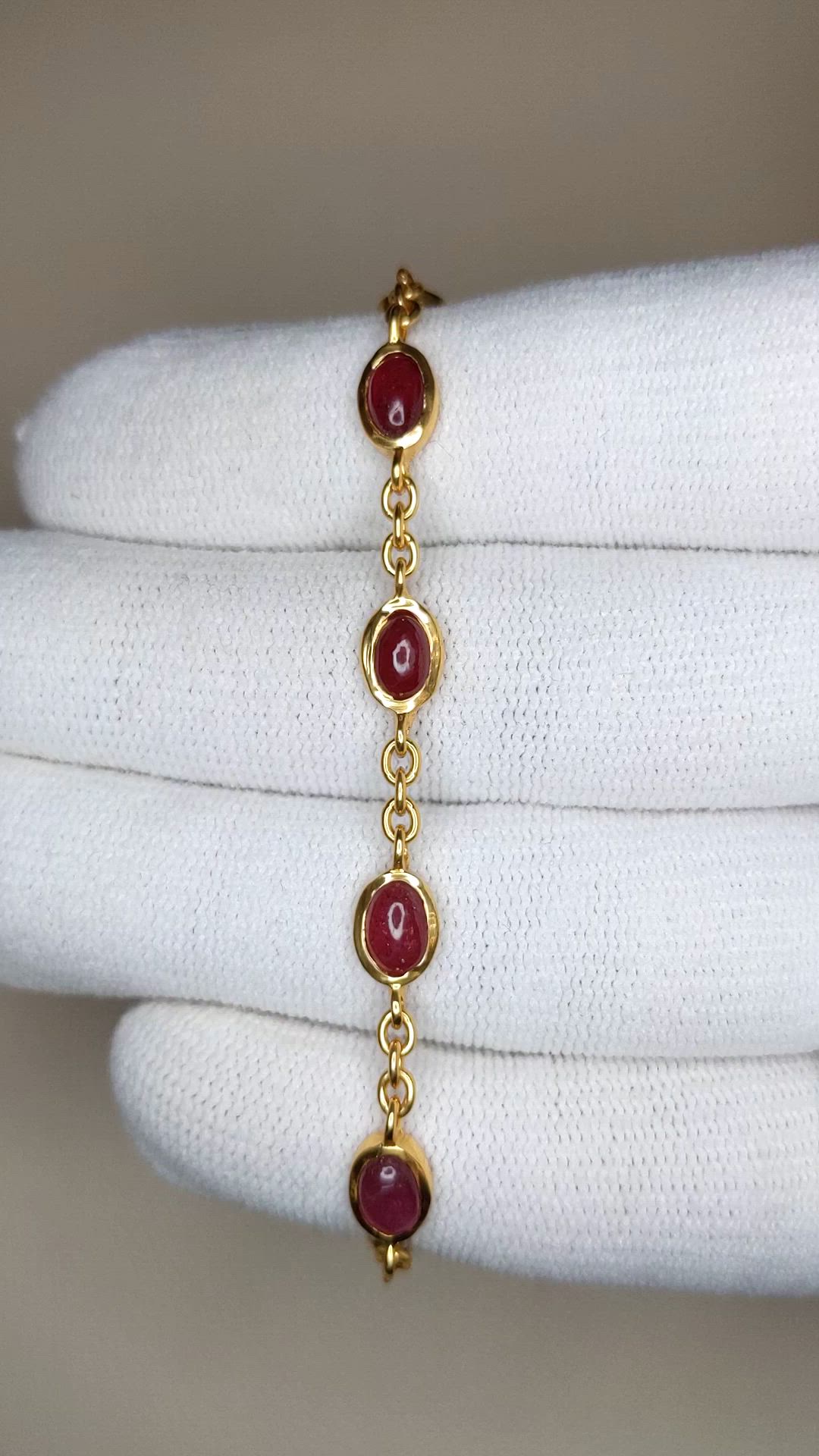 6.30&nbsp;Ct.Tw.Total Carat Weight Purplish Red Ruby Bezel Bracelet, 22K Gold Plated Silver Size Video