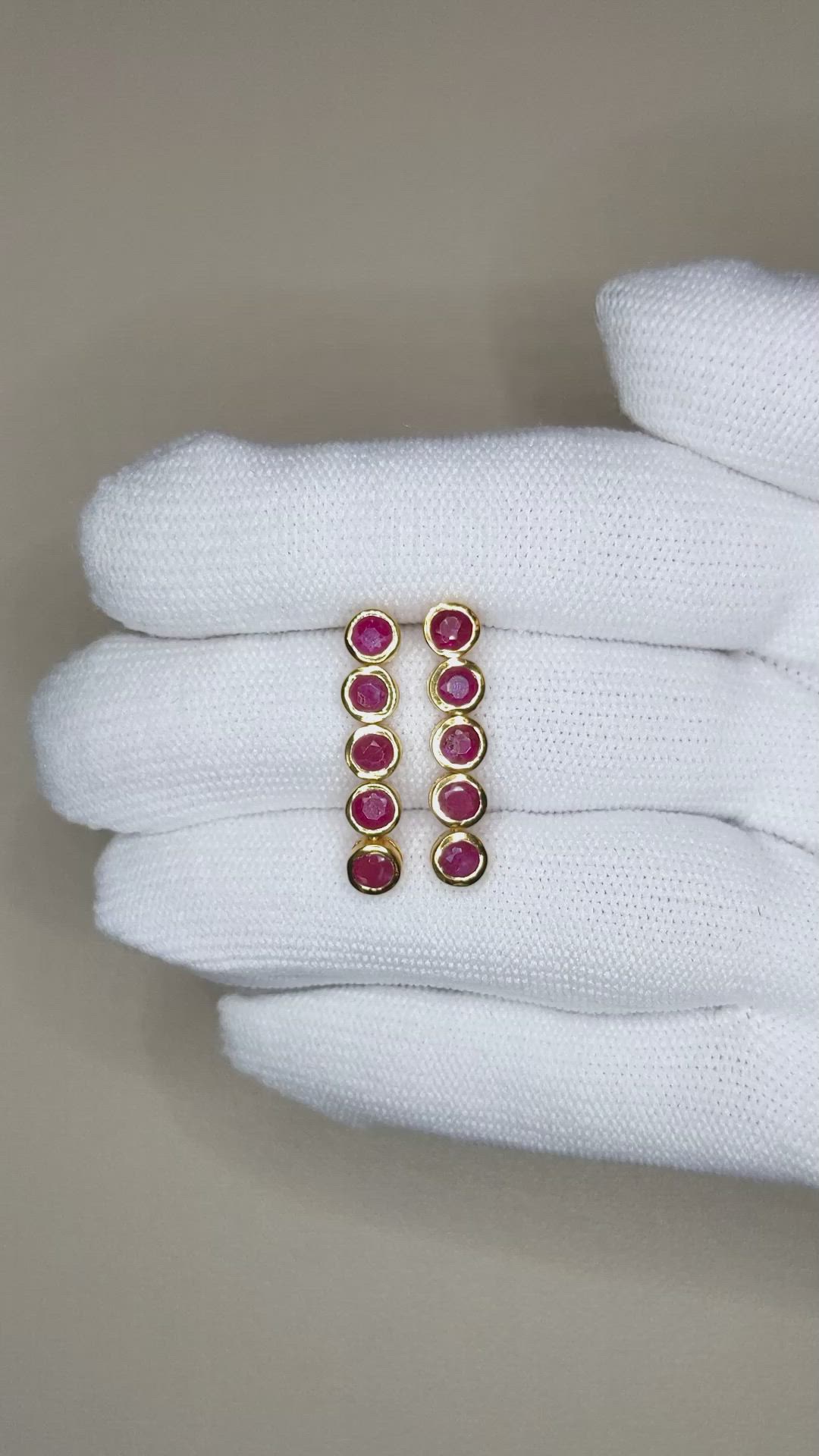 2.13 Ct.Tw.Total Carat Weight Pinkish Red Ruby Studs Earrings, 22K Gold Plated Silver Size Video