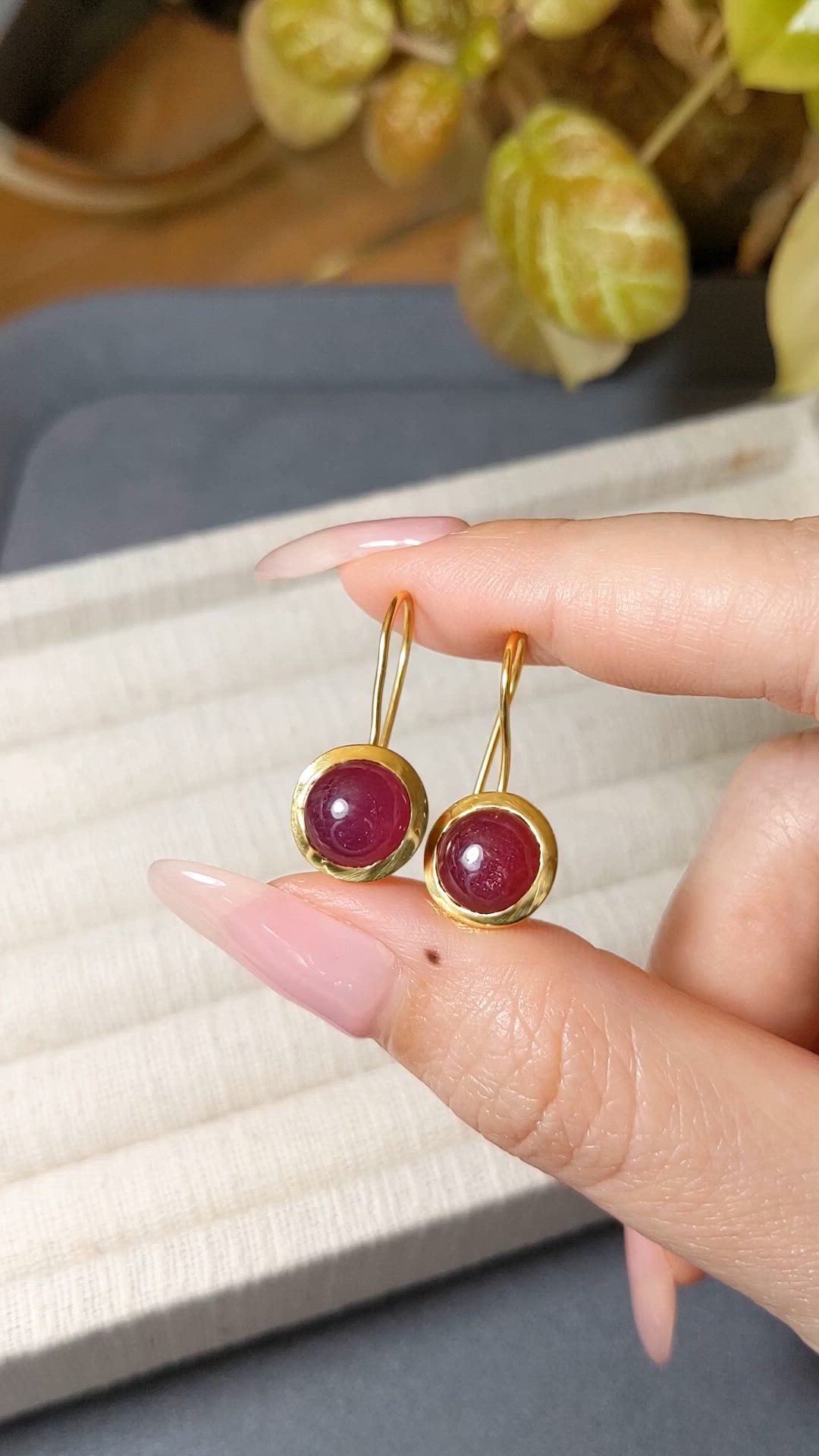 8.26 Ct.Tw.Total Carat Weight Ruby Hoops Earrings, 22K Gold Plated Silver Size Video