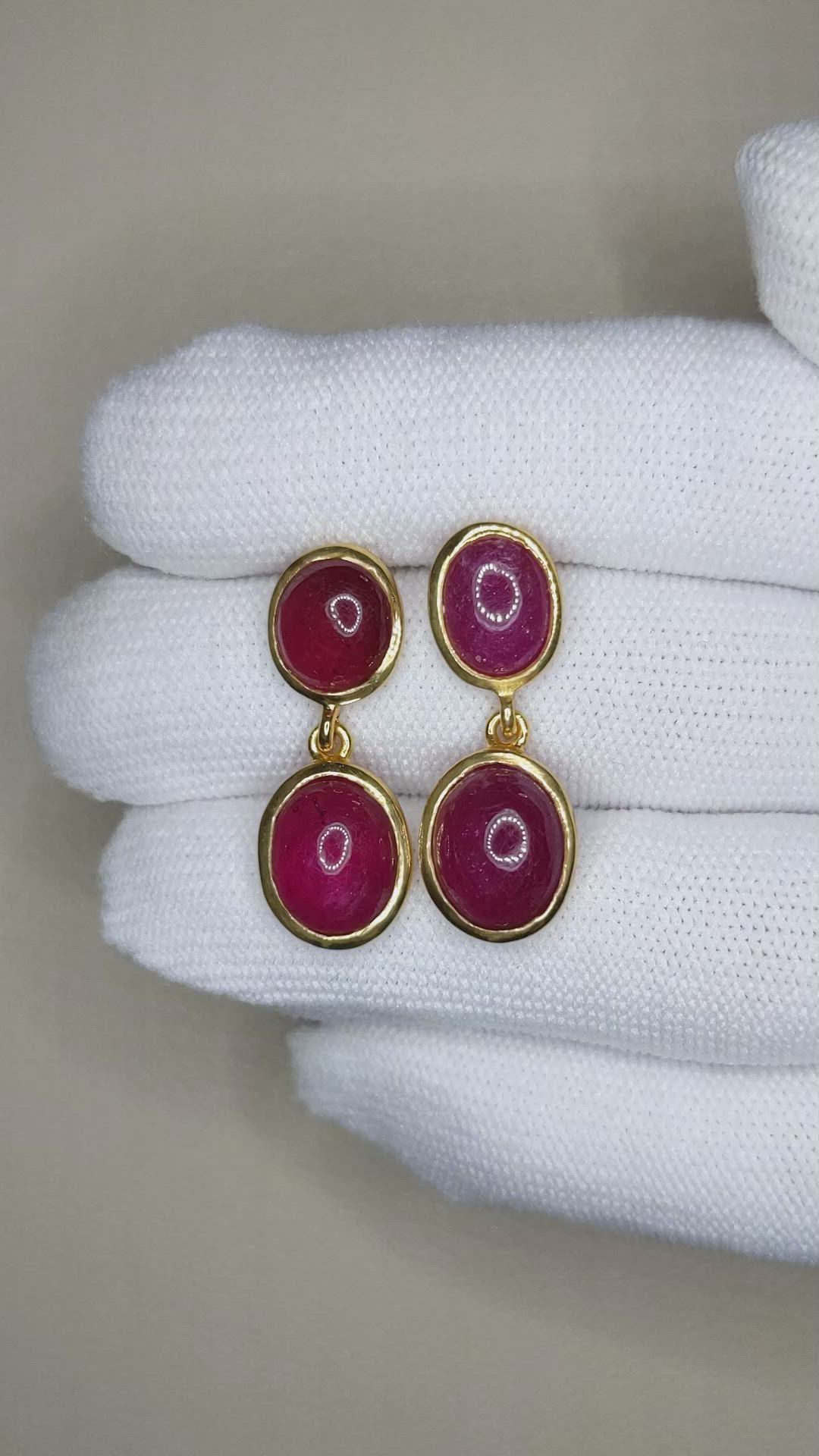 13.66 Ct.Tw.Total Carat Weight Ruby Studs Earrings, 22K Gold Plated Silver Size Video