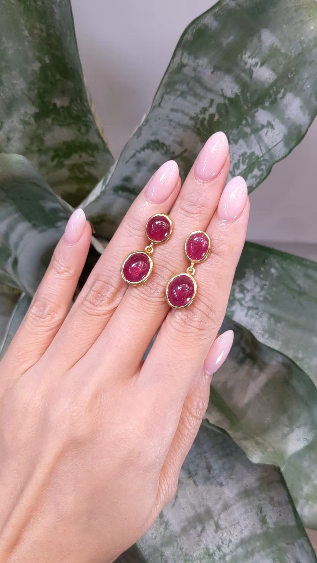 13.66 Ct.Tw.Total Carat Weight Ruby Studs Earrings, 22K Gold Plated Silver Size Video