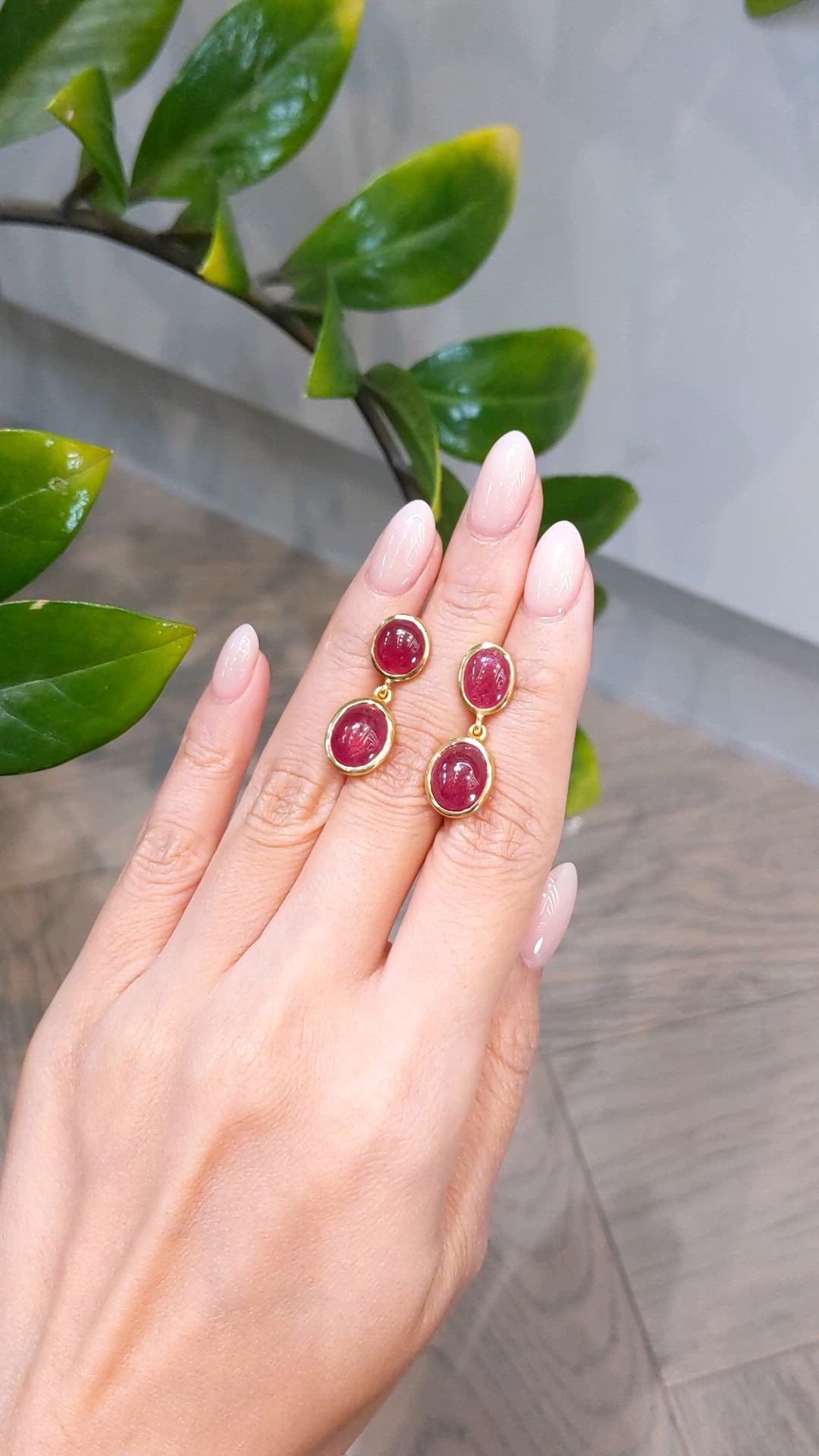 13.66 Ct.Tw.Total Carat Weight Ruby Studs Earrings, 22K Gold Plated Silver Size Video