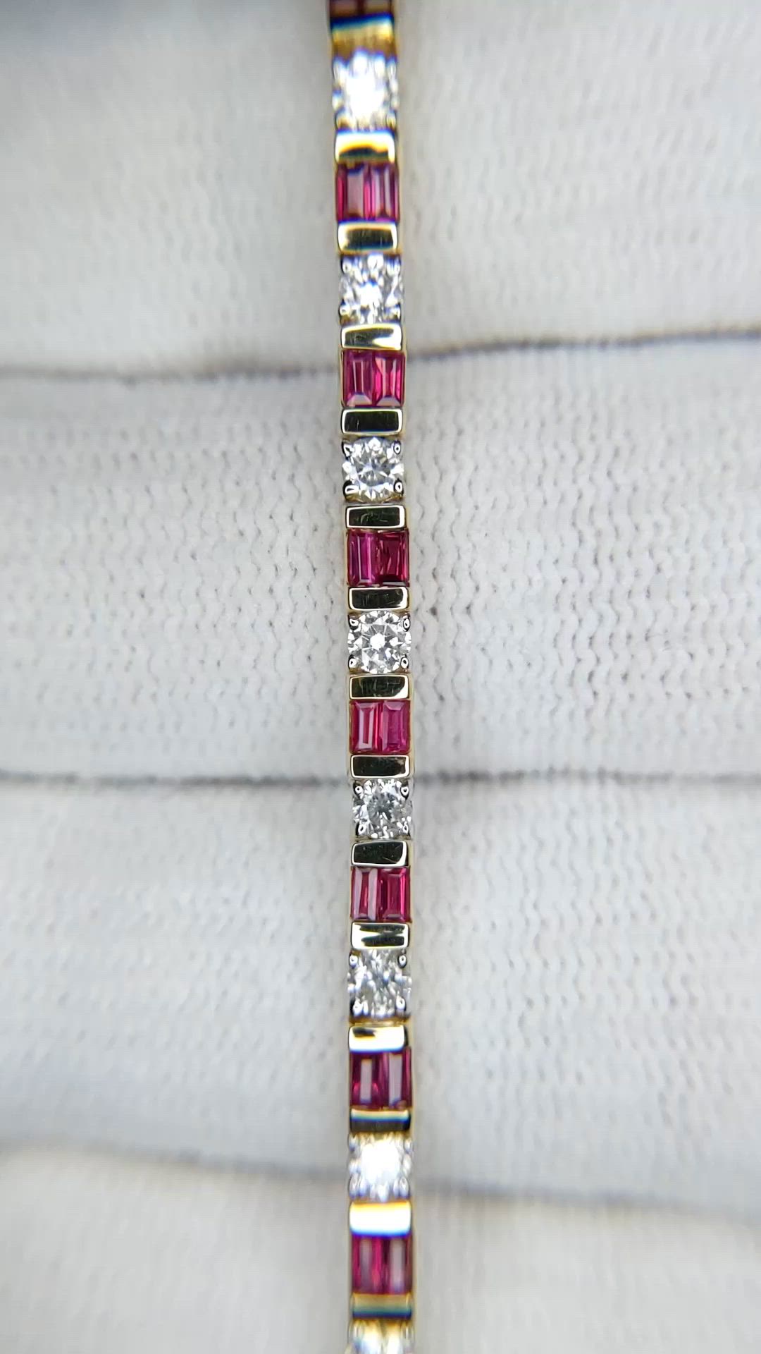 3.15&nbsp;Ct.Tw.Total Carat Weight Purplish Red Ruby and Natural Diamond Tennis/Line Bracelet, 14K Yellow Gold Size Video