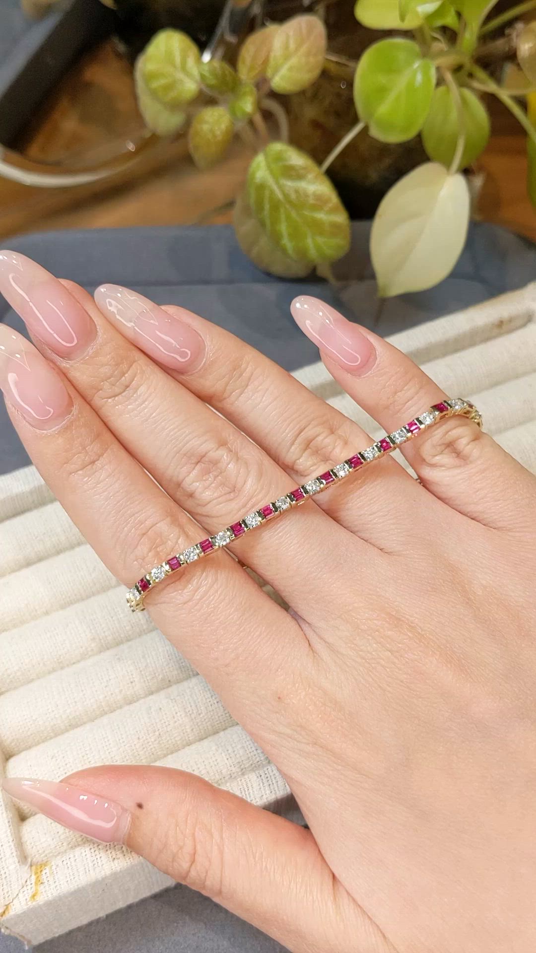 3.15&nbsp;Ct.Tw.Total Carat Weight Purplish Red Ruby and Natural Diamond Tennis/Line Bracelet, 14K Yellow Gold Size Video