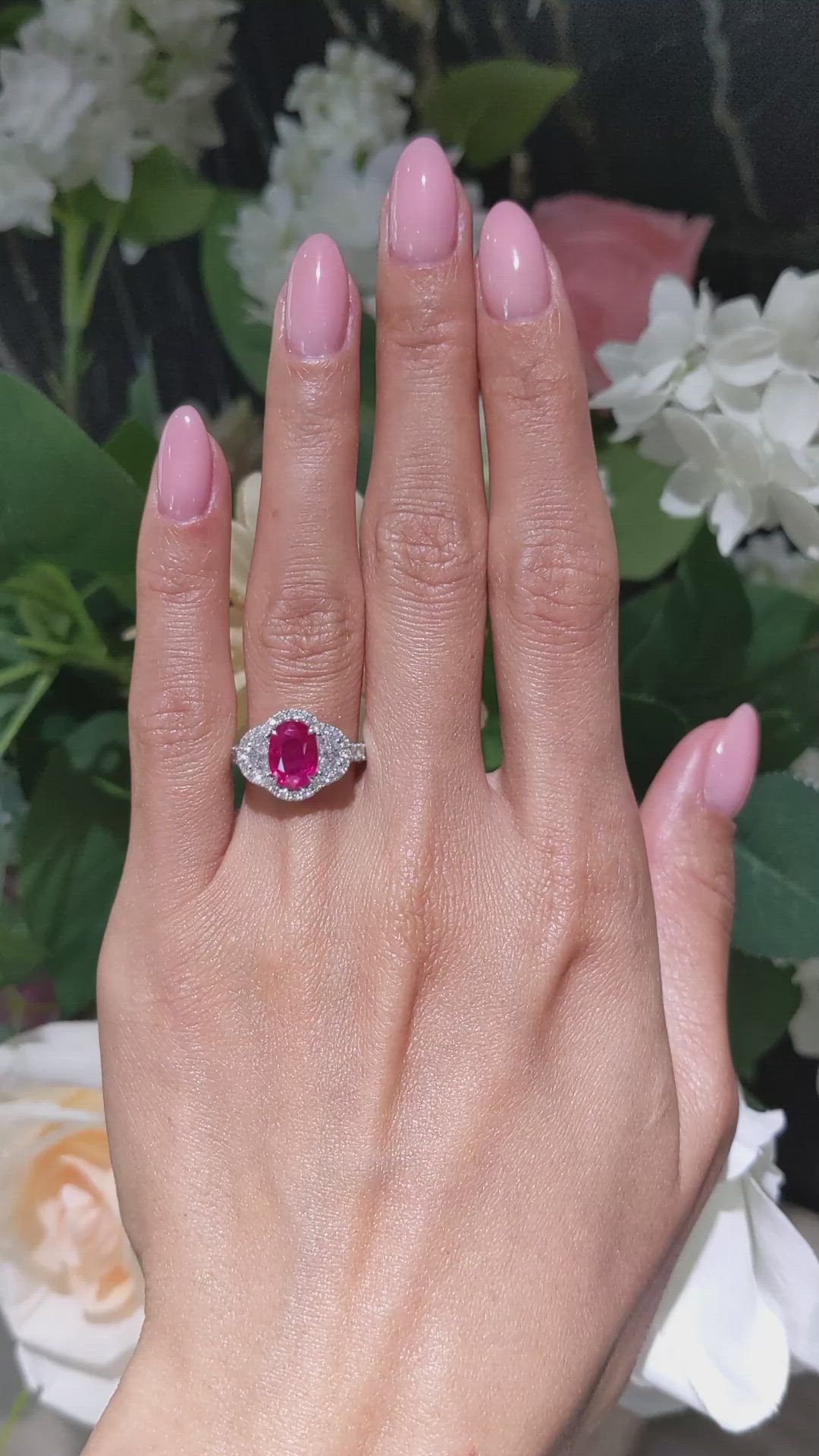 2.48 Ct. Ruby and Natural Diamond Pave Ring, 18K White Gold Size Video