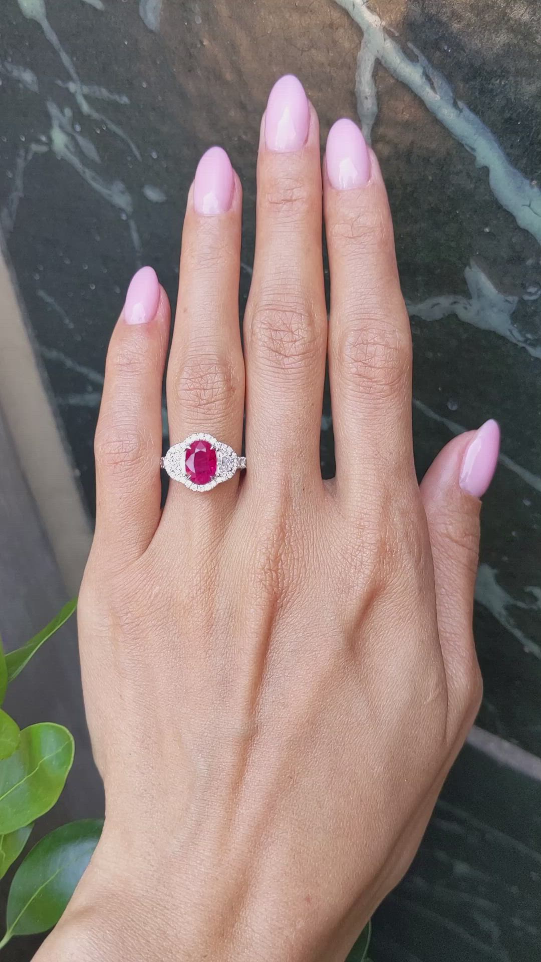 2.48 Ct. Ruby and Natural Diamond Pave Ring, 18K White Gold Size Video
