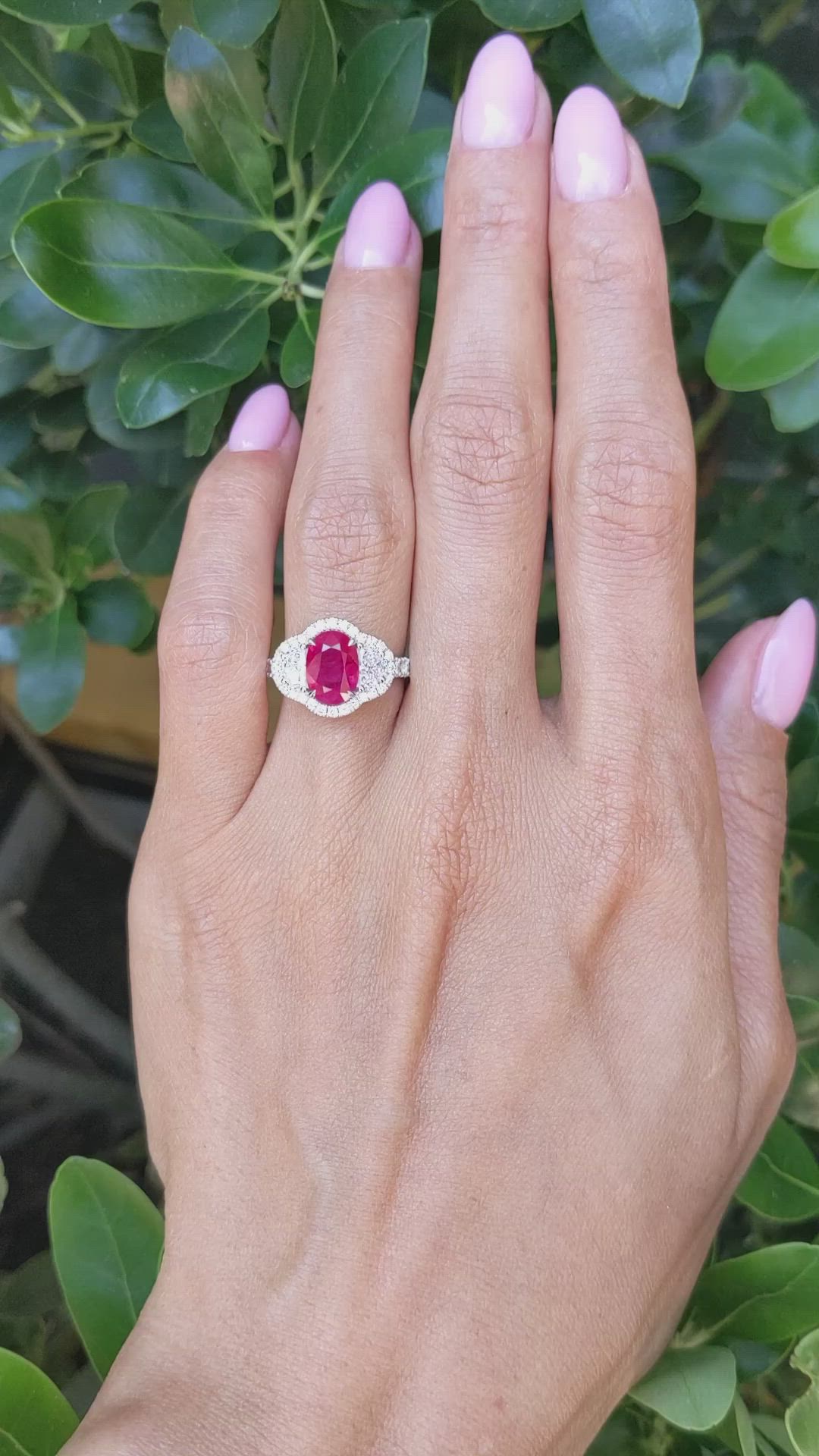 2.48 Ct. Ruby and Natural Diamond Pave Ring, 18K White Gold Size Video