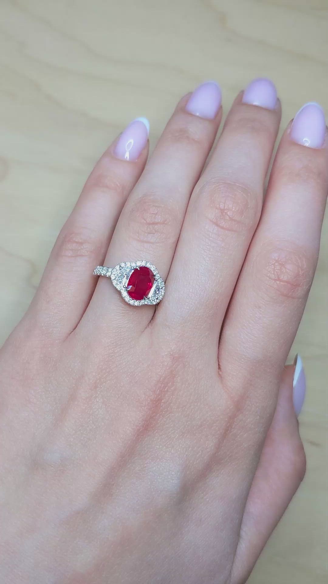 2.48 Ct. Ruby and Natural Diamond Pave Ring, 18K White Gold Size Video