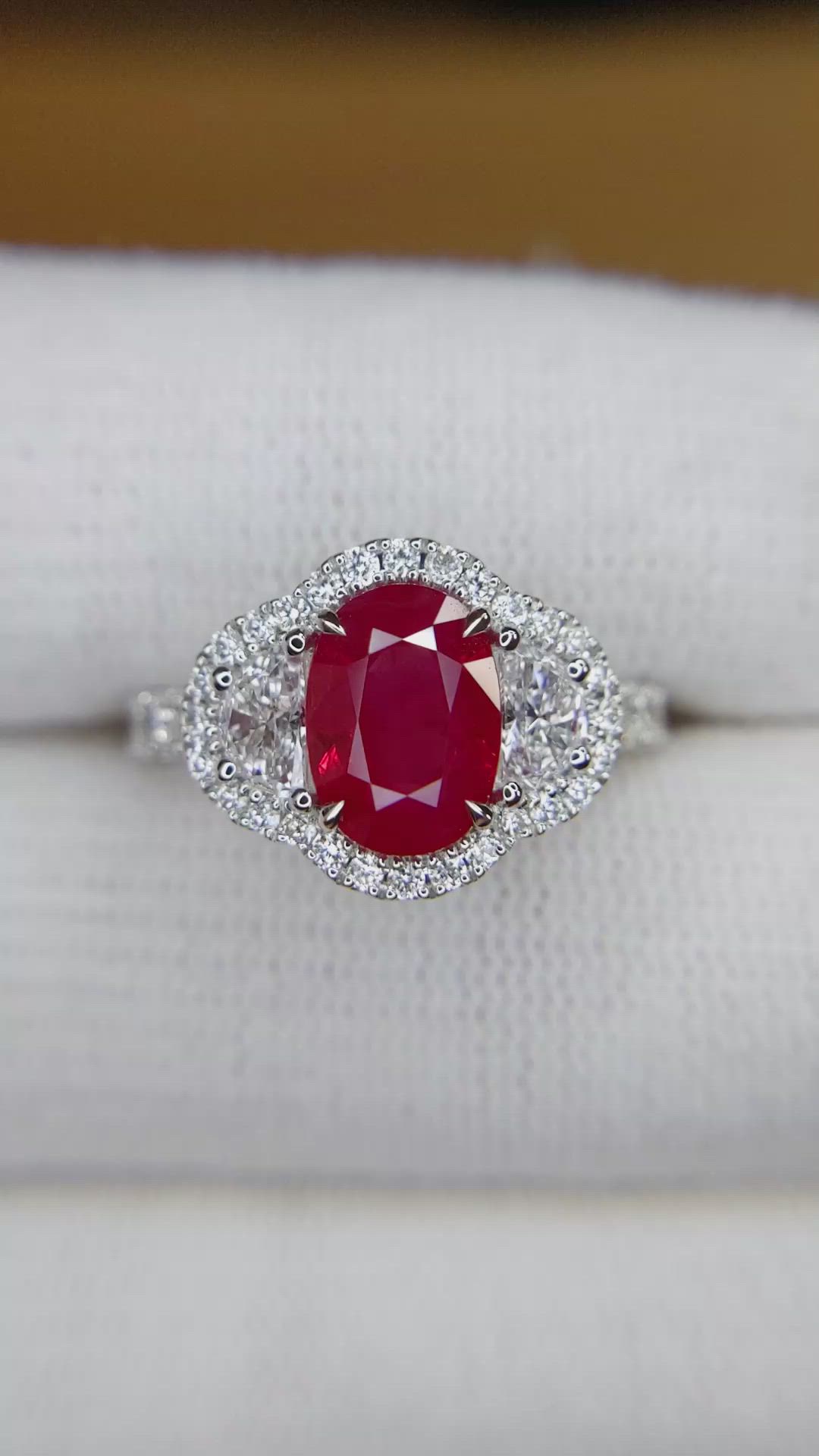 2.48 Ct. Ruby and Natural Diamond Pave Ring, 18K White Gold Size Video