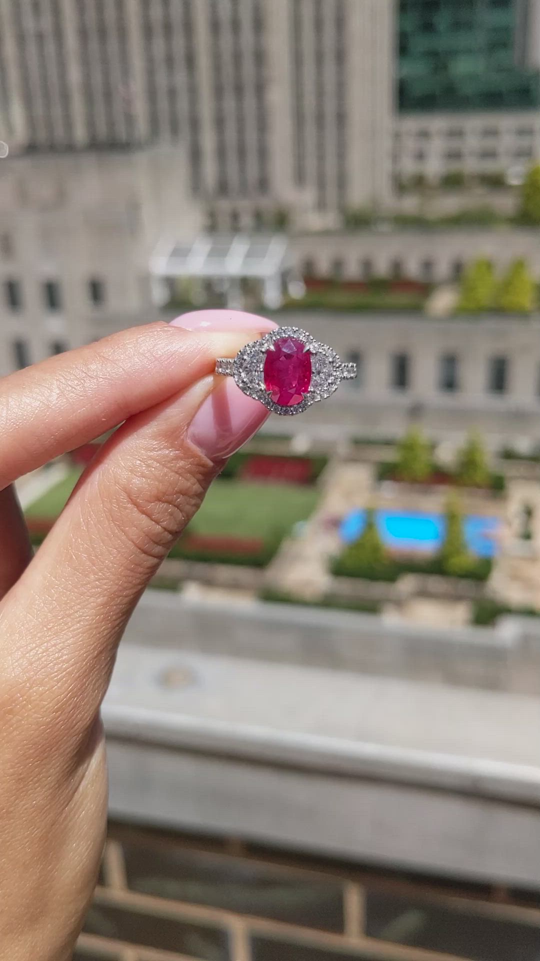 2.48 Ct. Ruby and Natural Diamond Pave Ring, 18K White Gold Size Video