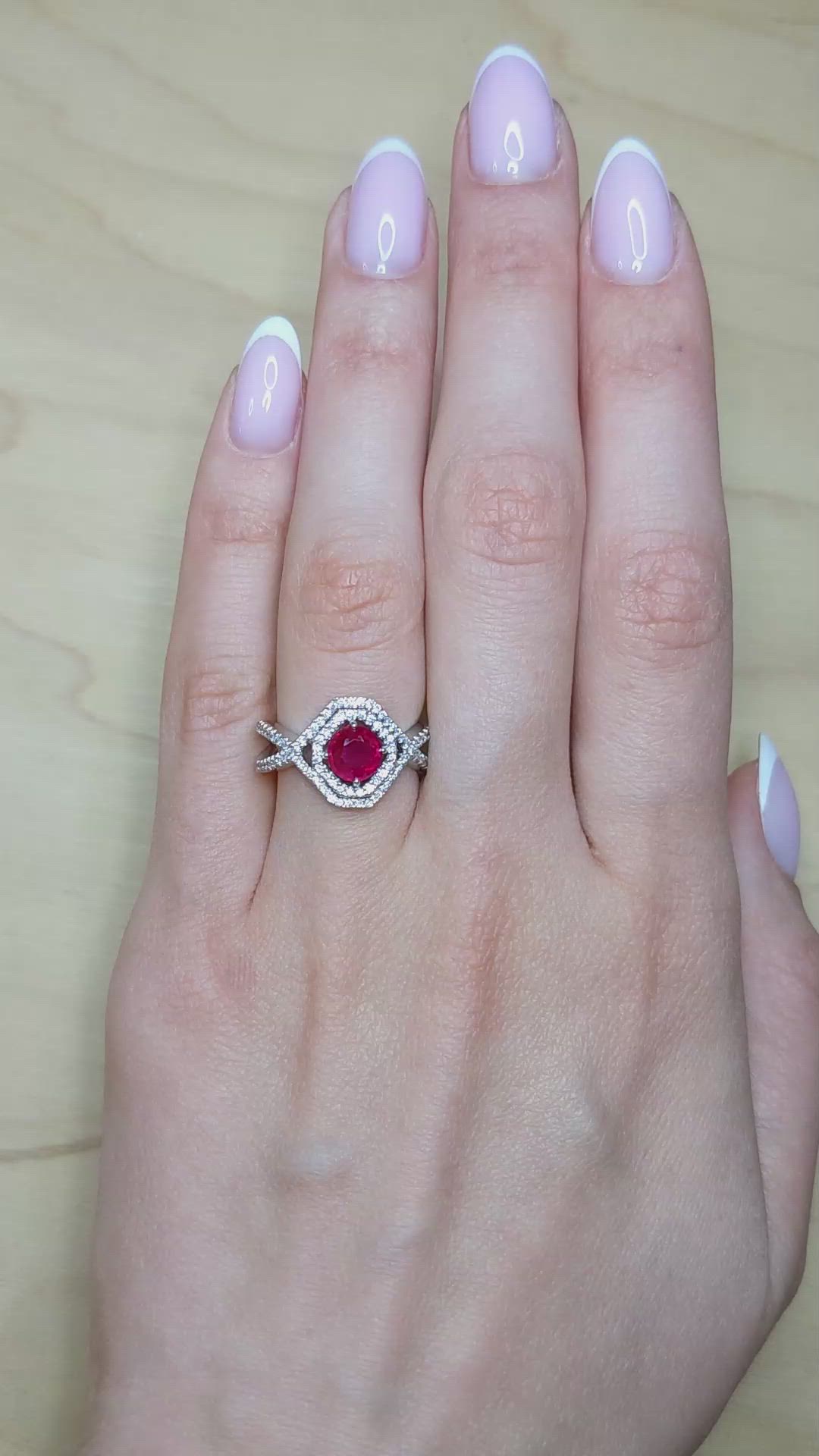 0.96 Ct. Ruby and Natural Diamond Pave Ring, 18K White Gold Size Video