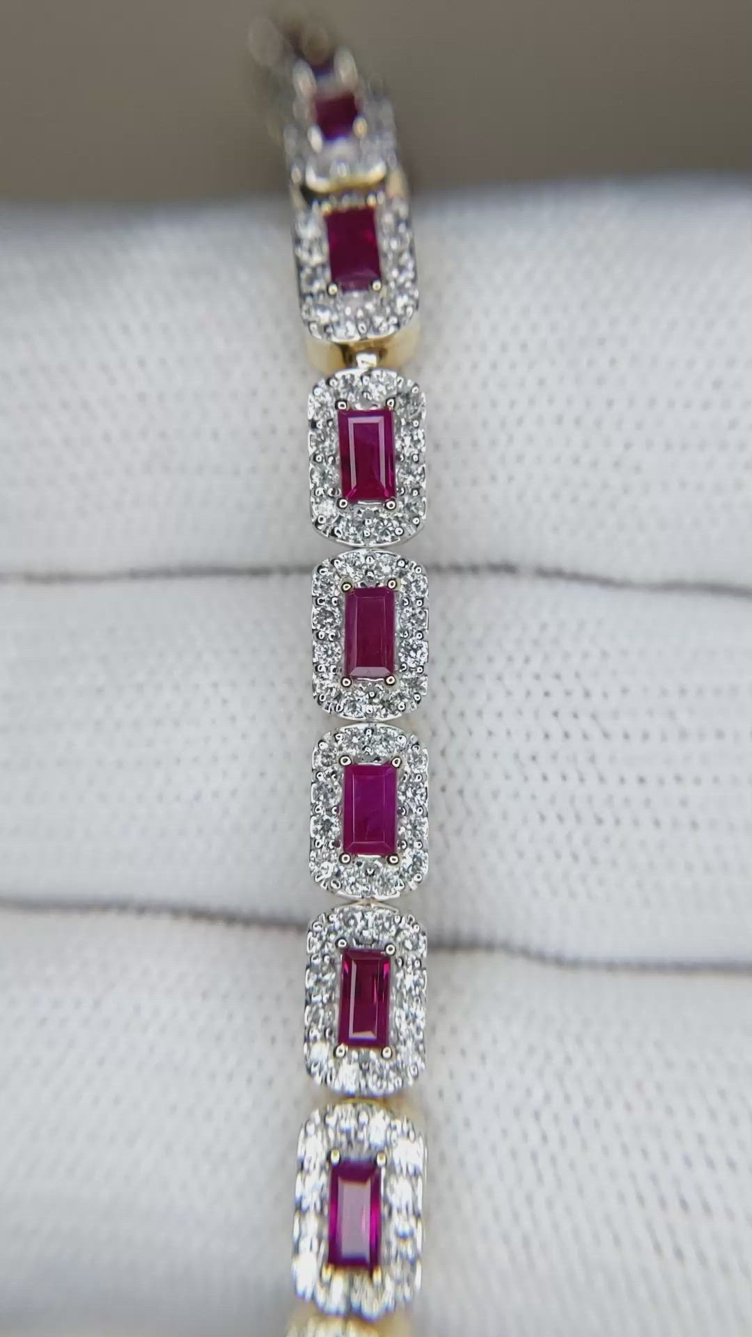 3.25 Ct.Tw.Total Carat Weight Ruby and Natural Diamond Pave Bracelet, 14K Yellow Gold Size Video