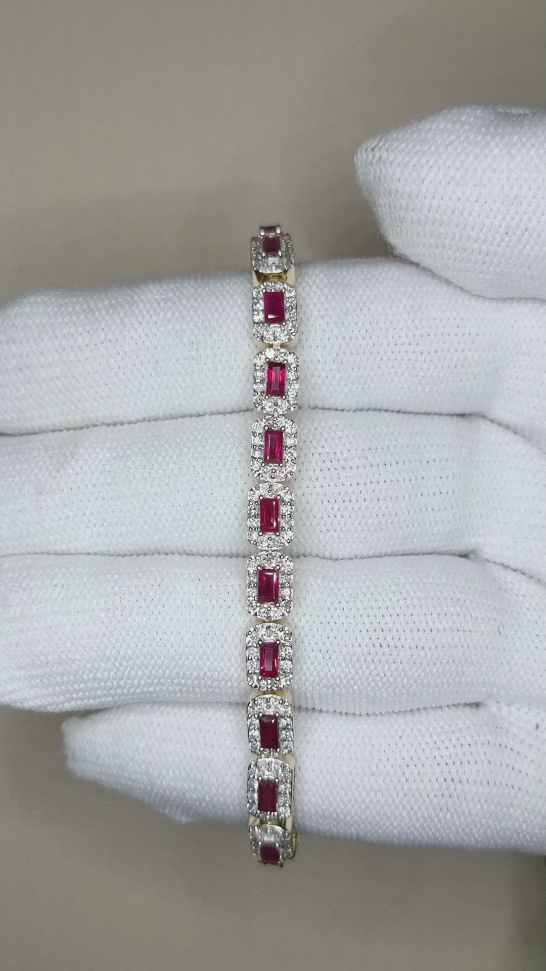 3.25 Ct.Tw.Total Carat Weight Ruby and Natural Diamond Pave Bracelet, 14K Yellow Gold Size Video
