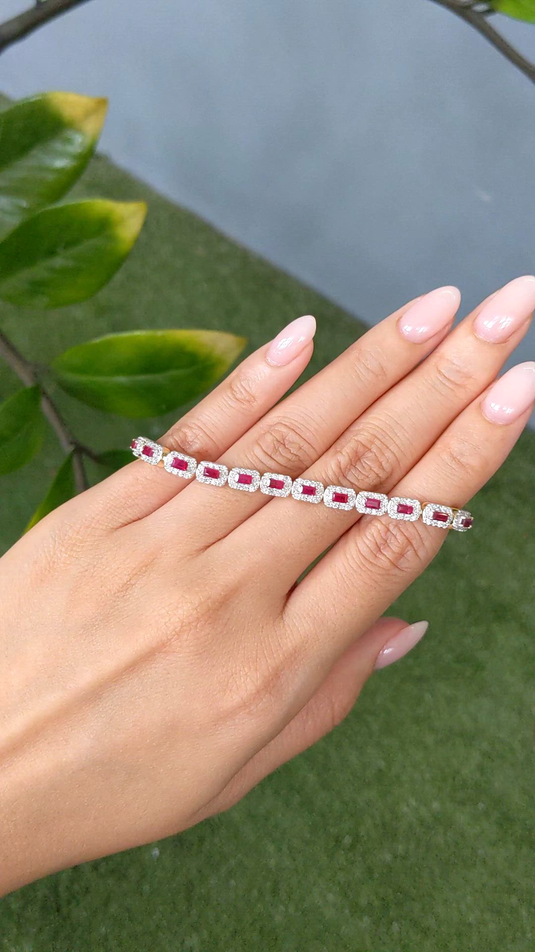 3.25 Ct.Tw.Total Carat Weight Ruby and Natural Diamond Pave Bracelet, 14K Yellow Gold Size Video