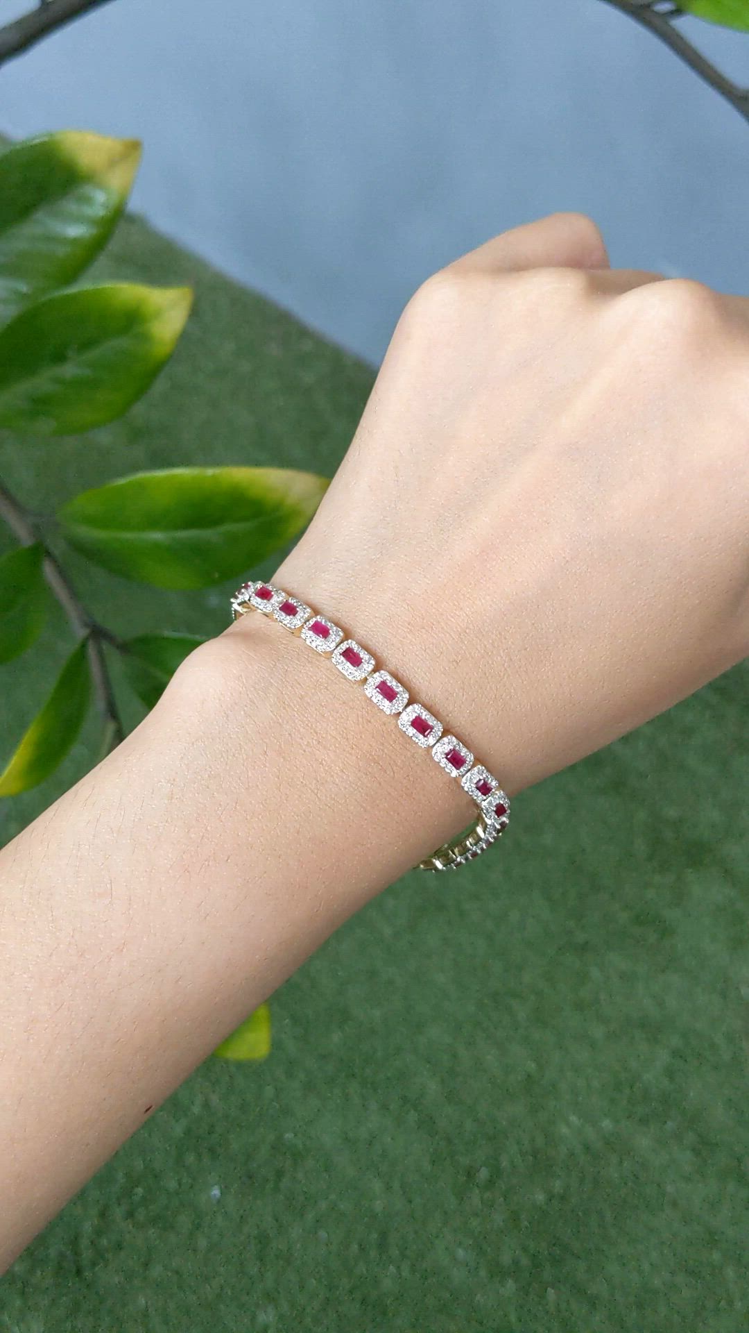 3.25 Ct.Tw.Total Carat Weight Ruby and Natural Diamond Pave Bracelet, 14K Yellow Gold Size Video