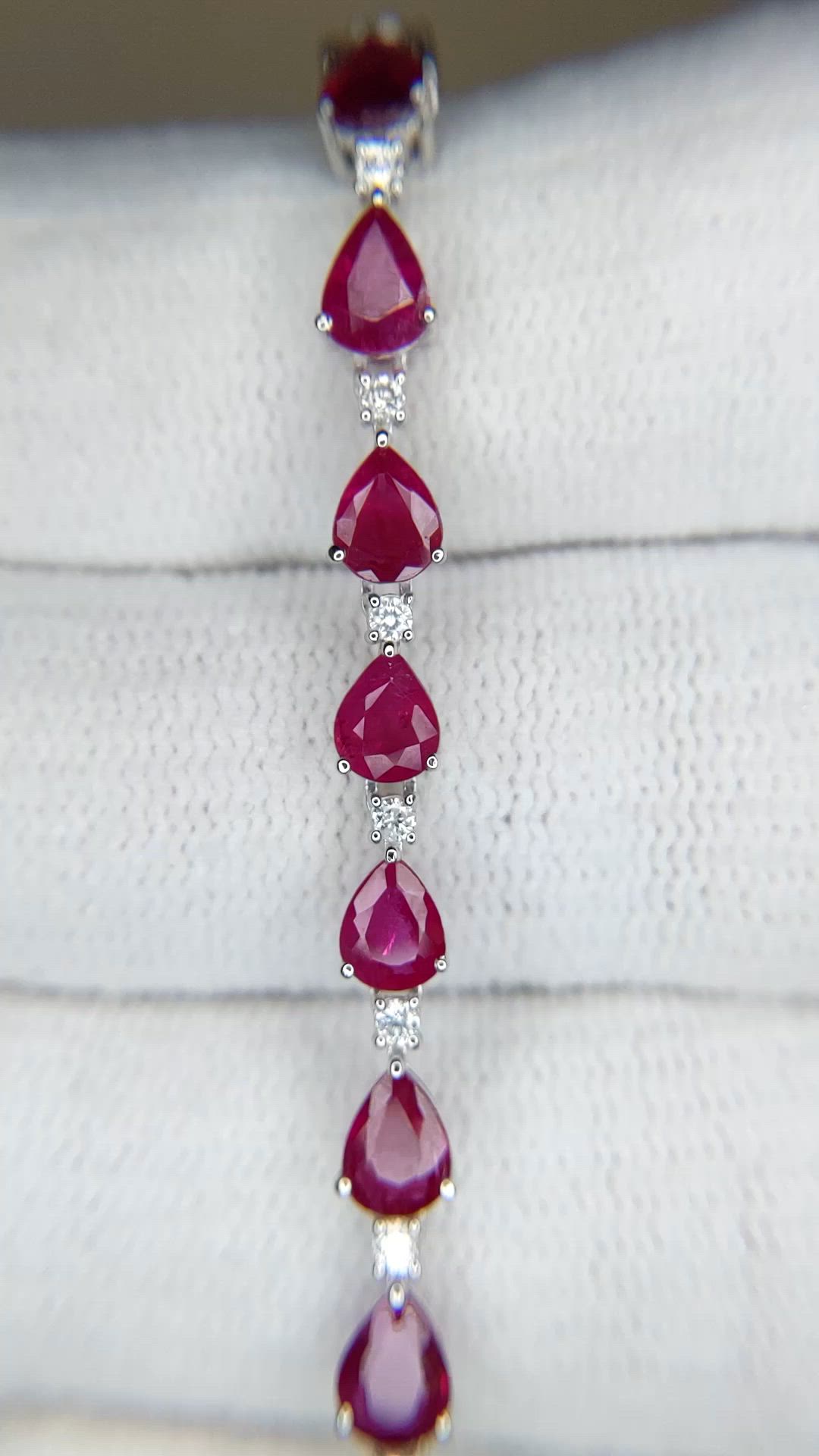 6.72 Ct.Tw.Total Carat Weight Ruby and Natural Diamond Solitaire Bracelet, 14K White Gold Size Video