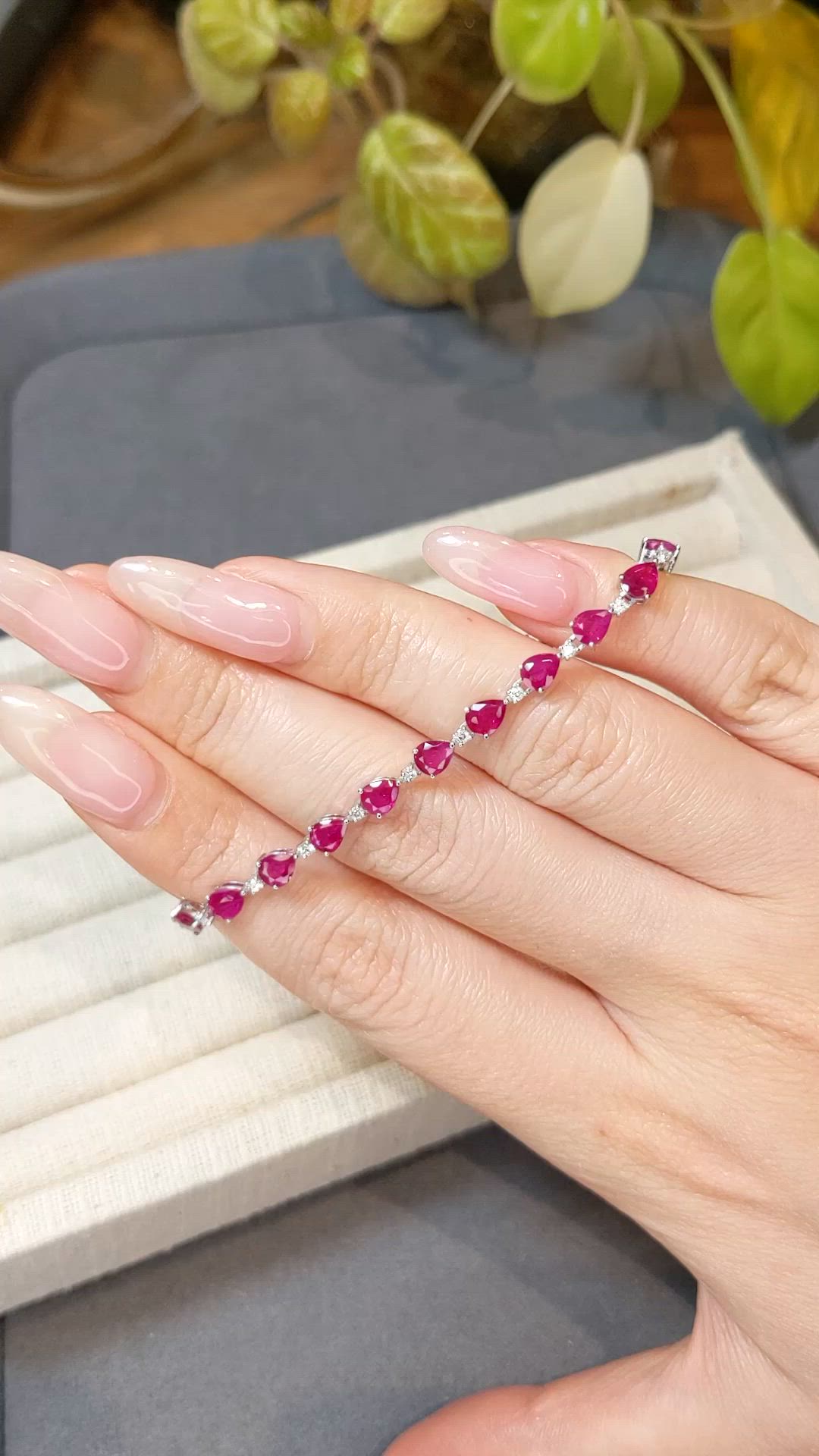 6.72 Ct.Tw.Total Carat Weight Ruby and Natural Diamond Solitaire Bracelet, 14K White Gold Size Video