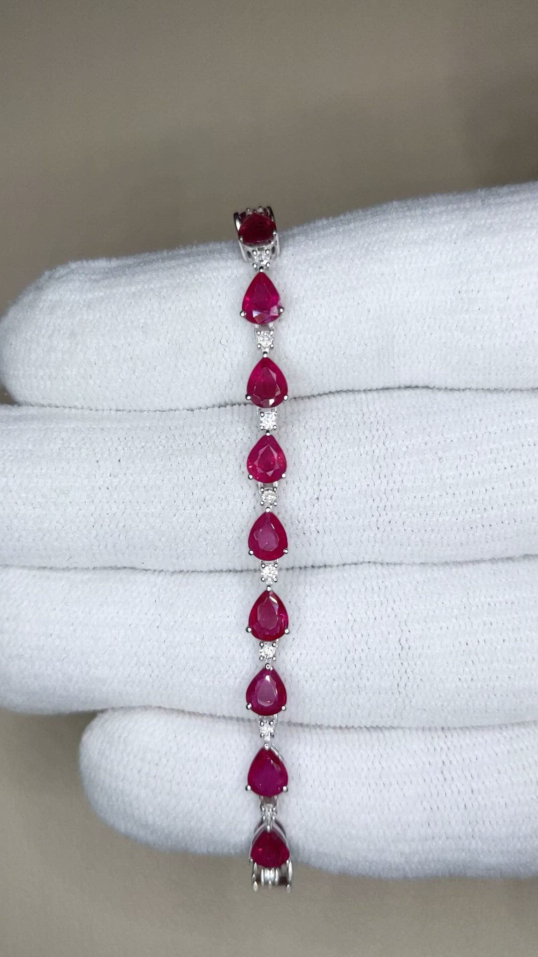 6.72 Ct.Tw.Total Carat Weight Ruby and Natural Diamond Solitaire Bracelet, 14K White Gold Size Video
