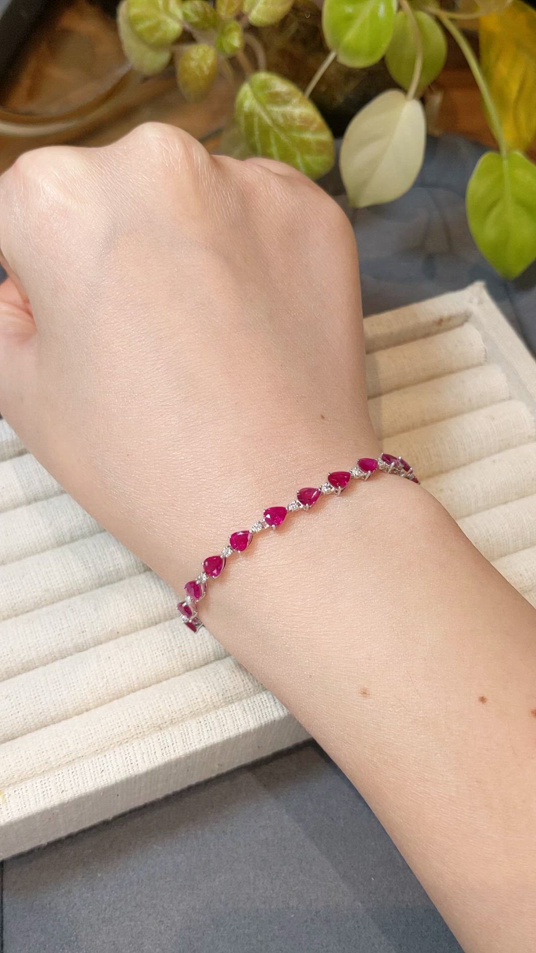 6.72 Ct.Tw.Total Carat Weight Ruby and Natural Diamond Solitaire Bracelet, 14K White Gold Size Video