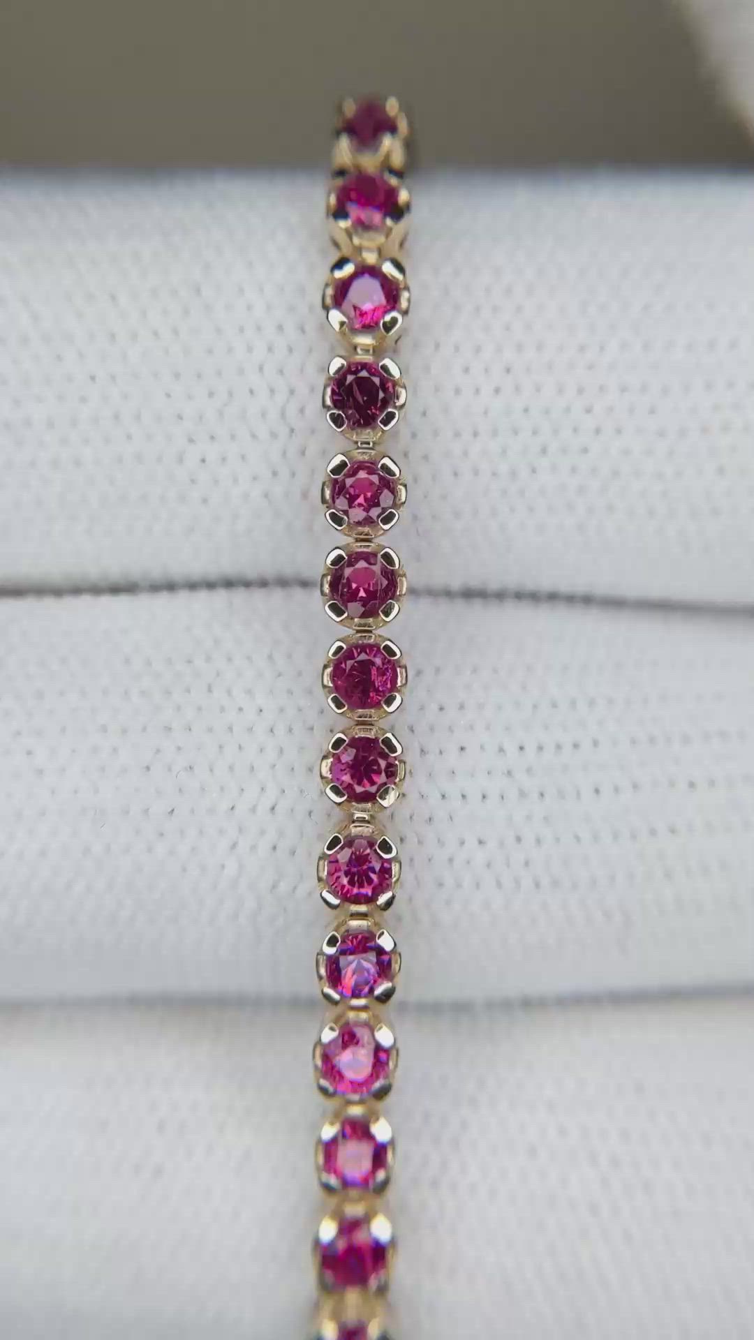 3.18&nbsp;Ct.Tw.Total Carat Weight Ruby Tennis/Line Bracelet, 14K Yellow Gold Size Video