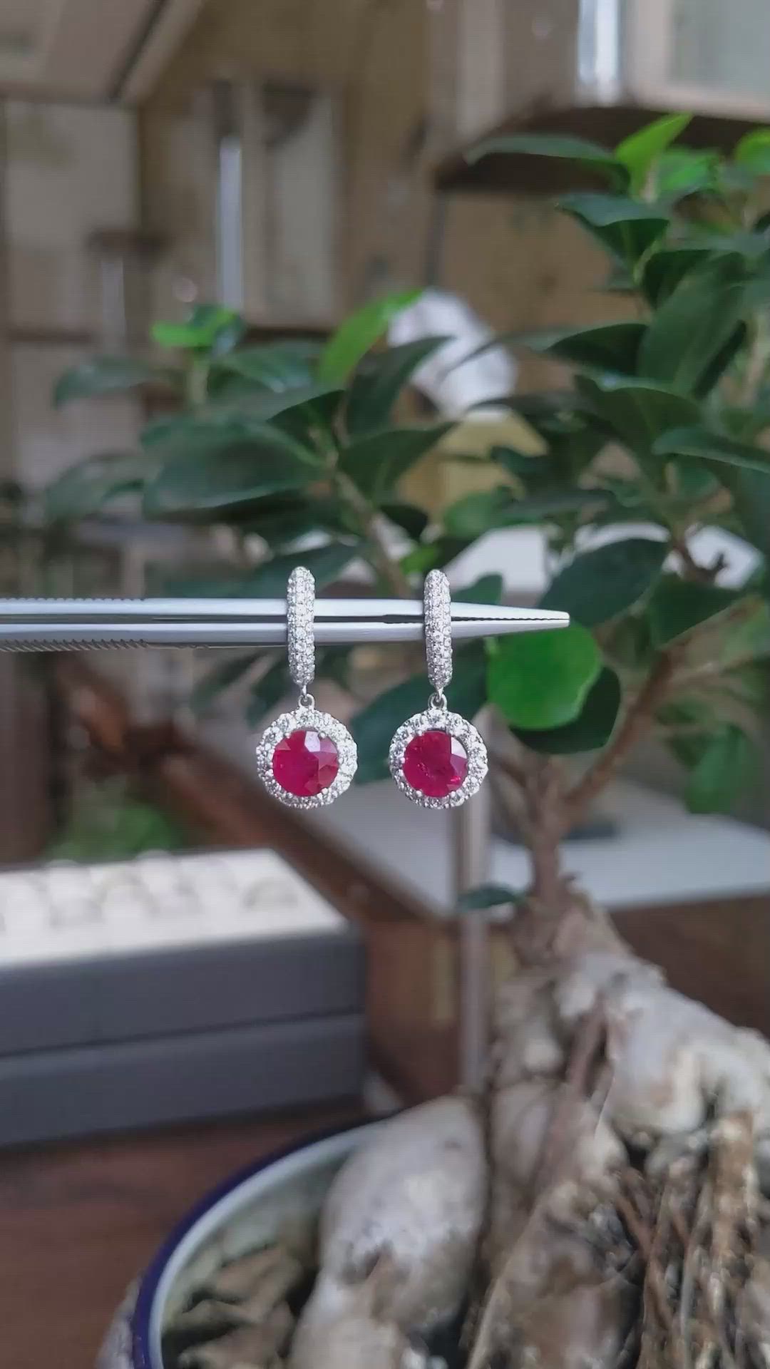 2.97 Ct.Tw.Total Carat Weight Ruby and Natural Diamond Accent Stones Earrings, 18K White Gold Size Video