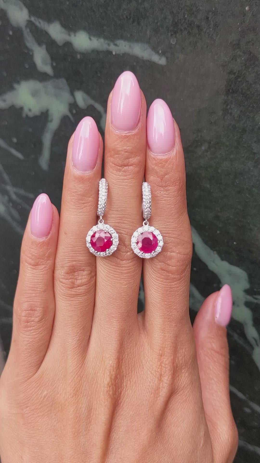 2.97 Ct.Tw.Total Carat Weight Ruby and Natural Diamond Accent Stones Earrings, 18K White Gold Size Video