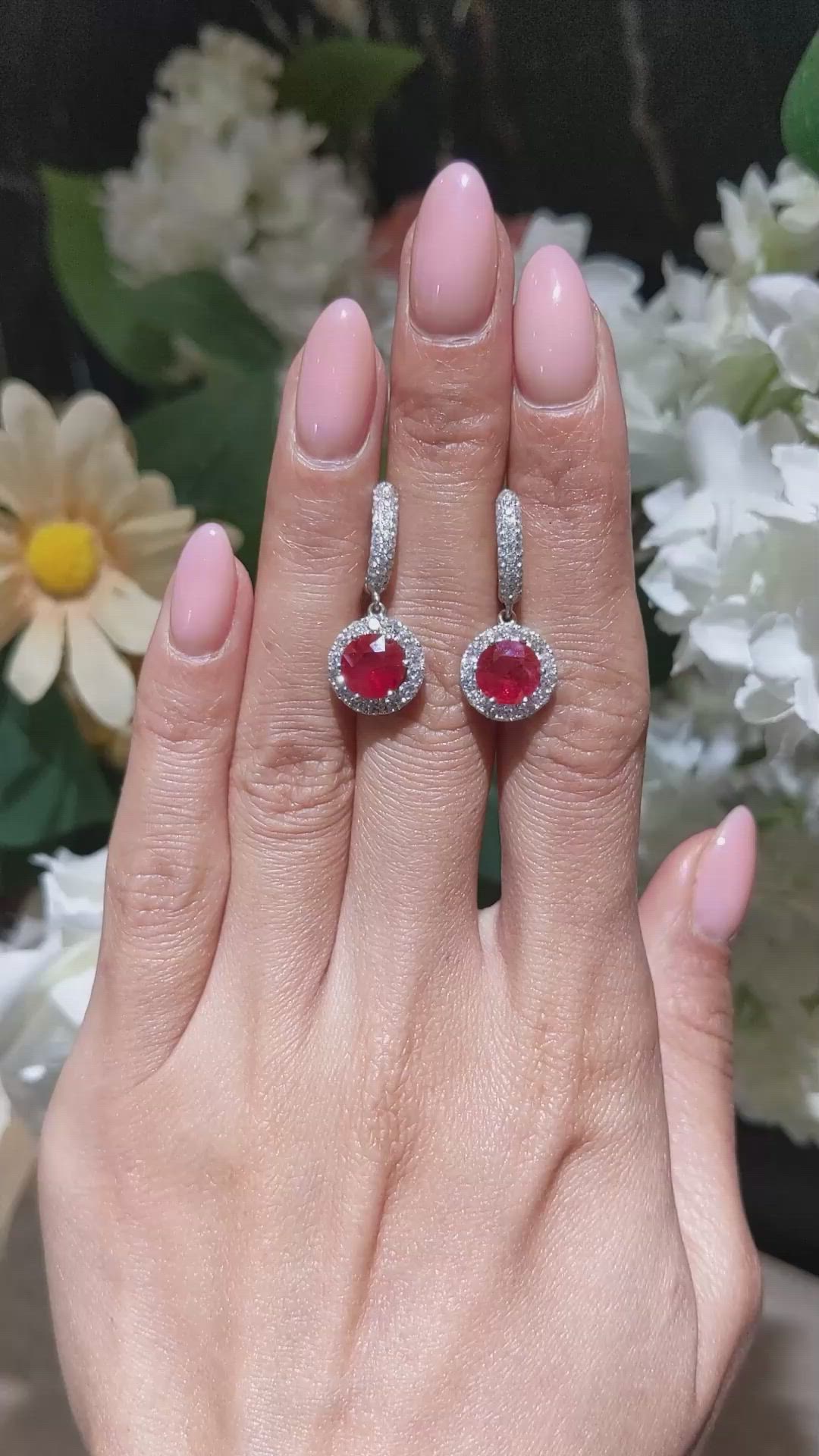 2.97 Ct.Tw.Total Carat Weight Ruby and Natural Diamond Accent Stones Earrings, 18K White Gold Size Video