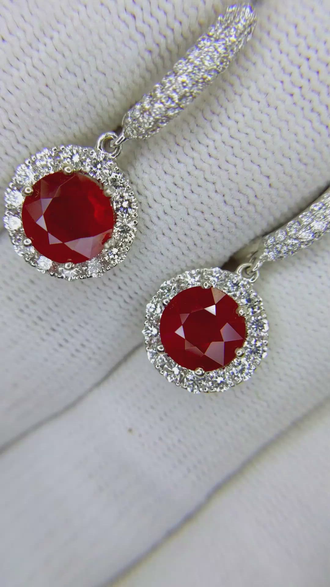 2.97 Ct.Tw.Total Carat Weight Ruby and Natural Diamond Accent Stones Earrings, 18K White Gold Size Video