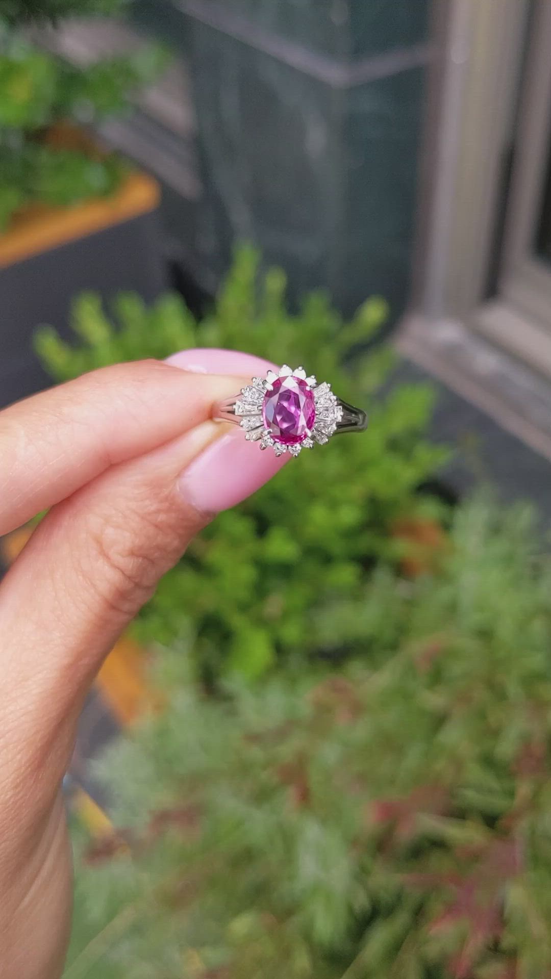 1.09 Ct. Purplish Red Ruby and Natural Diamond Halo Ring, Platinum 950 Size Video