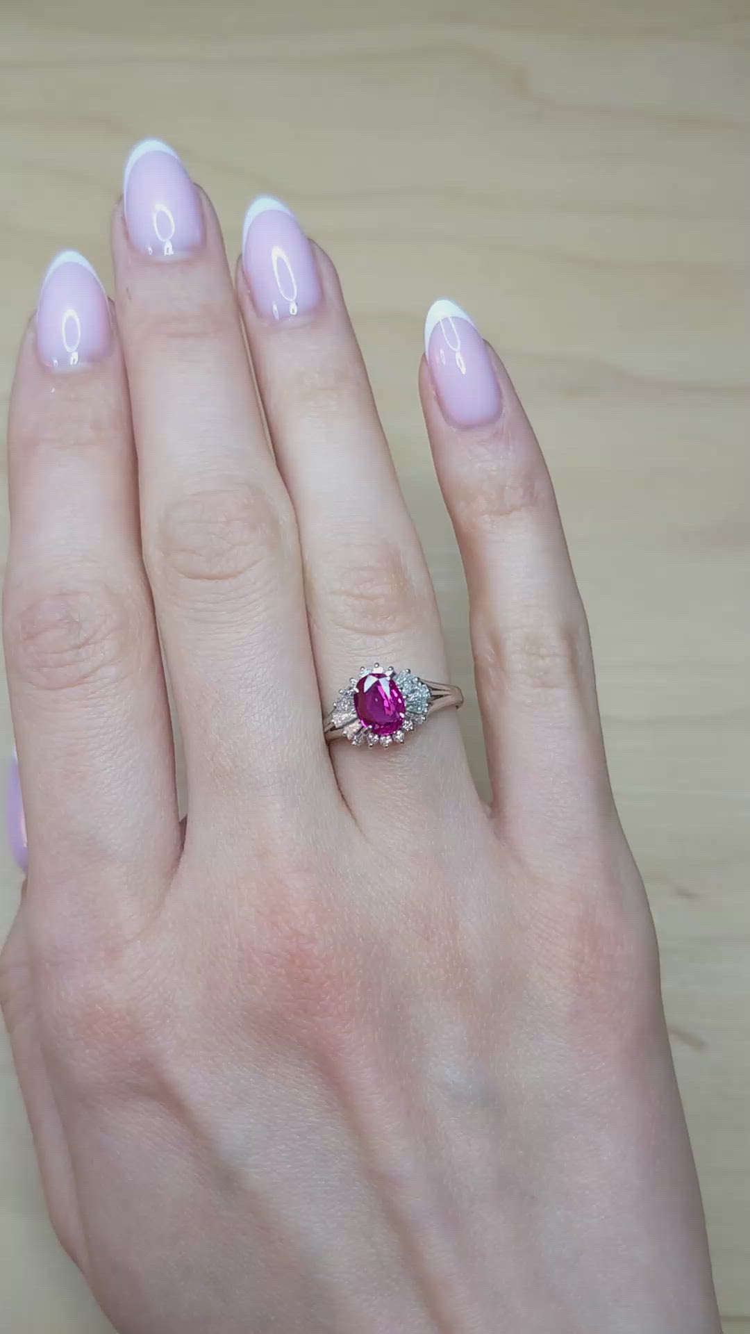 1.09 Ct. Purplish Red Ruby and Natural Diamond Halo Ring, Platinum 950 Size Video