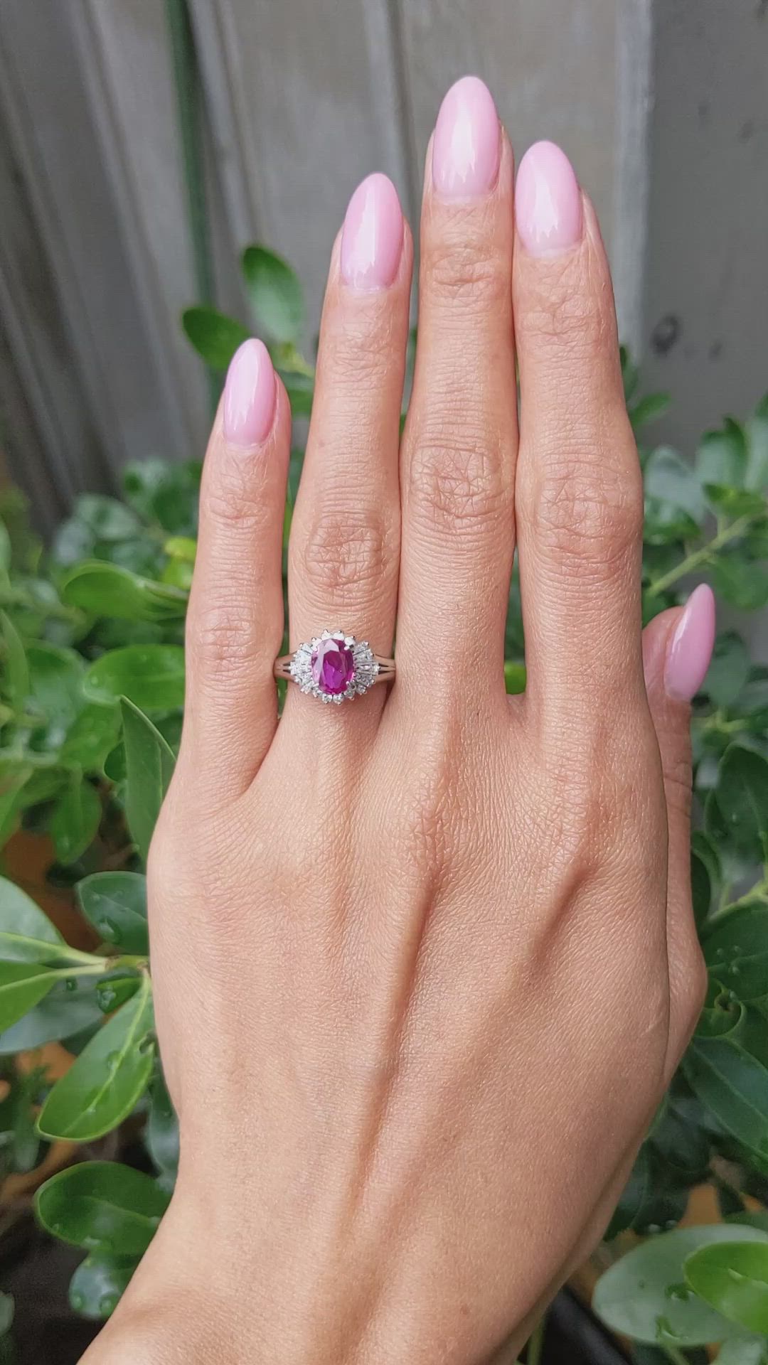 1.09 Ct. Purplish Red Ruby and Natural Diamond Halo Ring, Platinum 950 Size Video