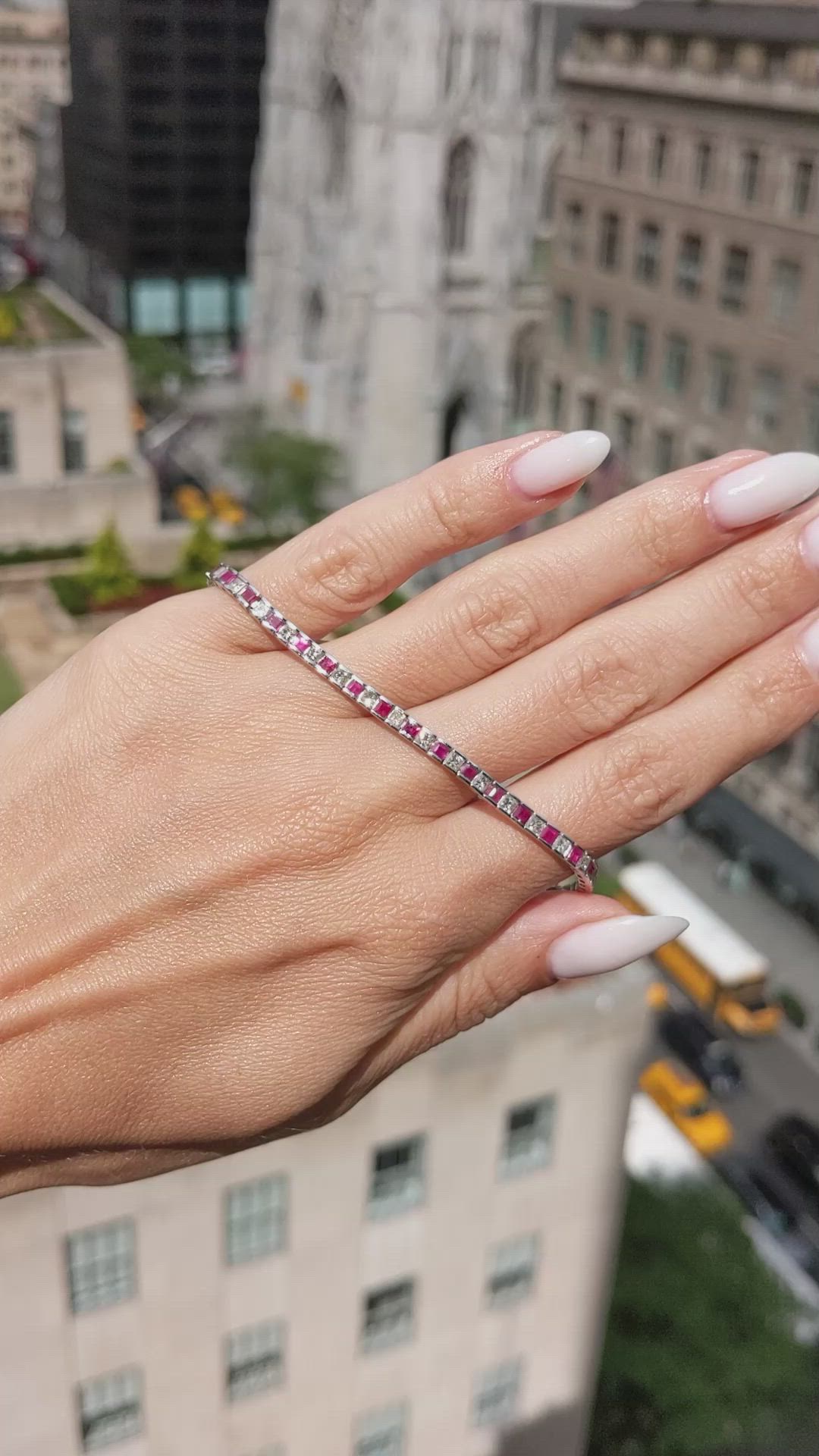 3.41 Ct.Tw.Total Carat Weight Ruby and Natural Diamond Tennis/Line Bracelet, 18K White Gold Size Video