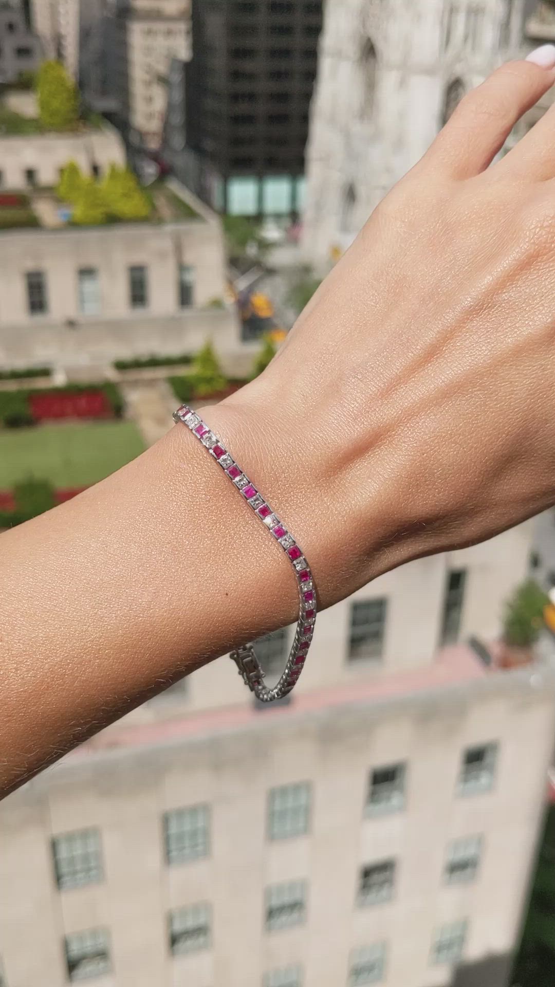 3.41 Ct.Tw.Total Carat Weight Ruby and Natural Diamond Tennis/Line Bracelet, 18K White Gold Size Video