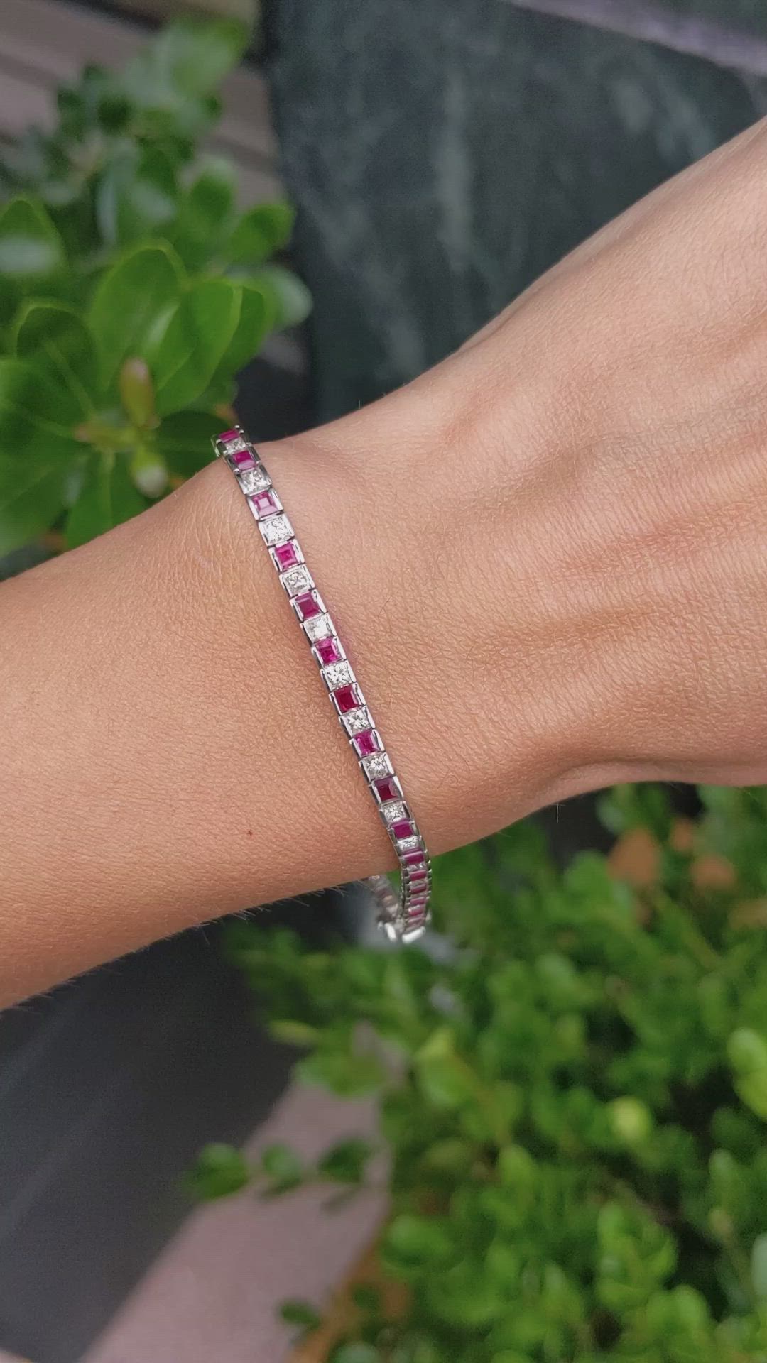 3.41 Ct.Tw.Total Carat Weight Ruby and Natural Diamond Tennis/Line Bracelet, 18K White Gold Size Video