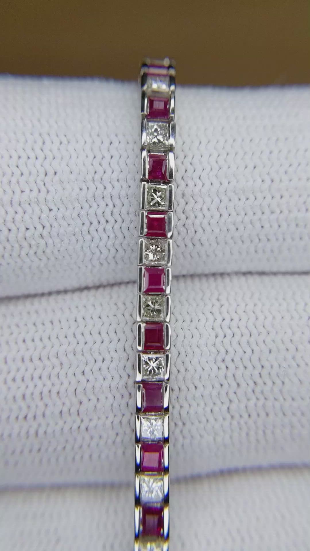 3.41 Ct.Tw.Total Carat Weight Ruby and Natural Diamond Tennis/Line Bracelet, 18K White Gold Size Video