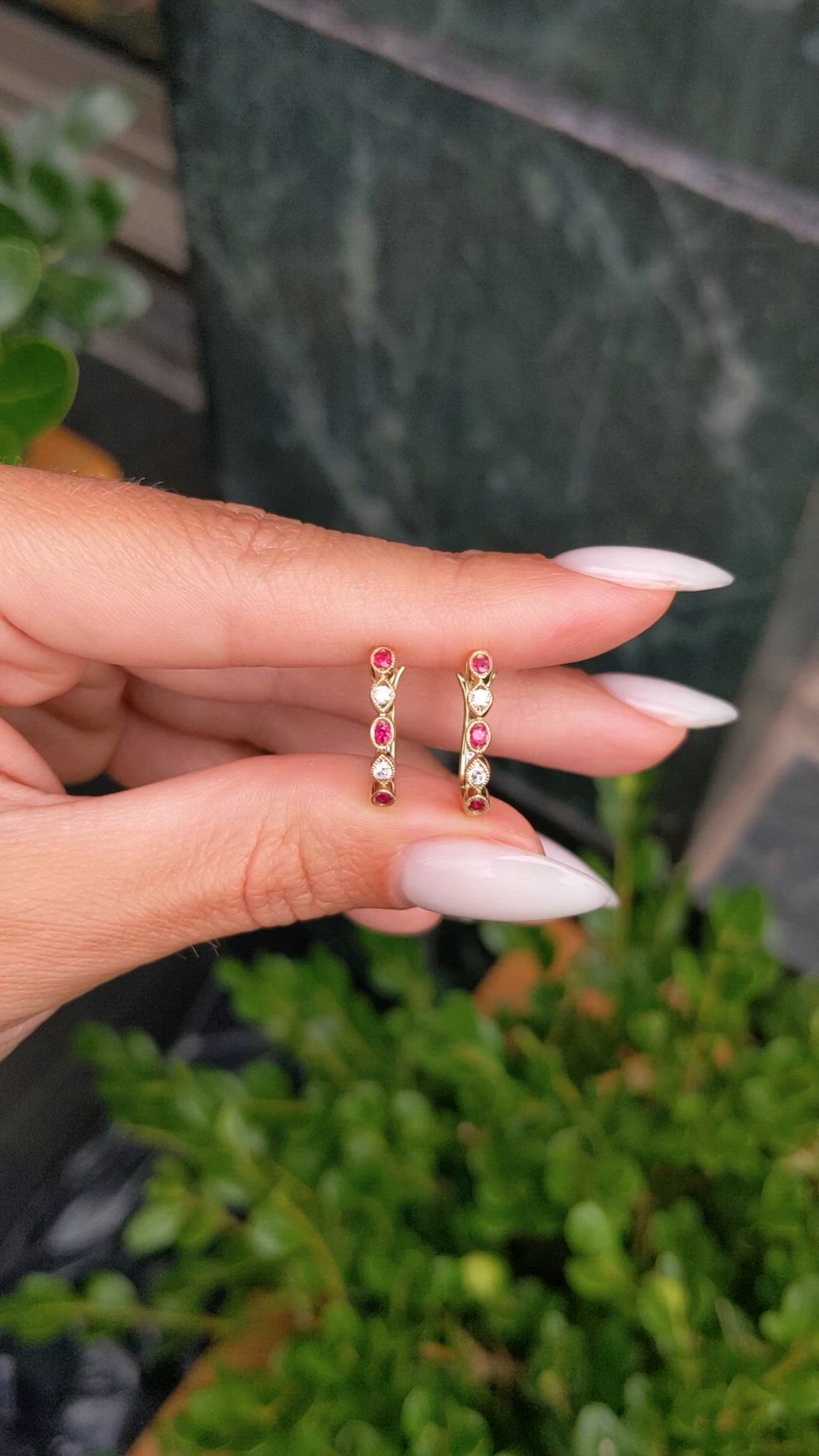 0.21 Ct.Tw.Total Carat Weight Ruby and Natural Diamond Pave Earrings, 18K Yellow Gold Size Video