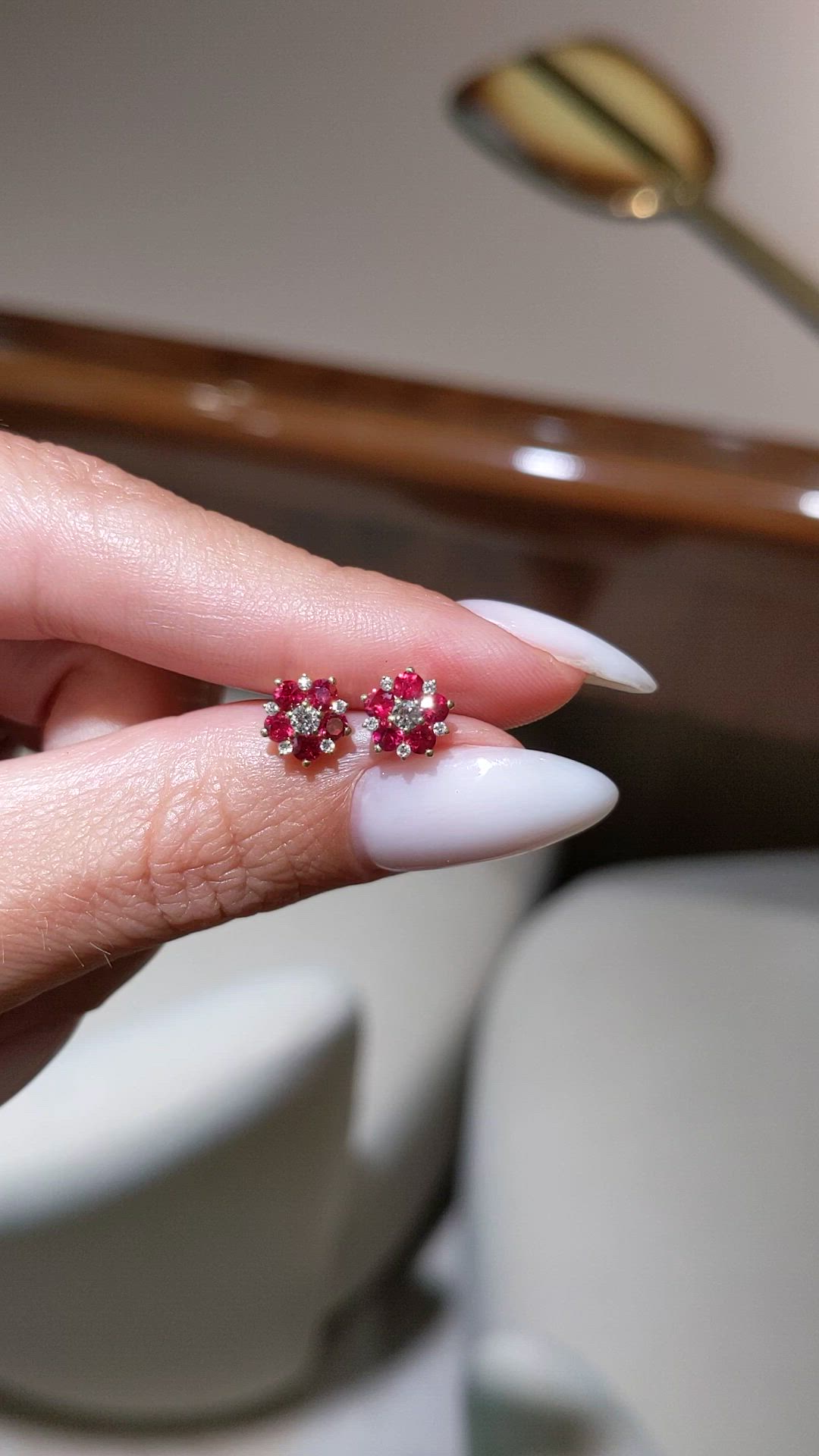 0.71 Ct.Tw.Total Carat Weight Ruby and Natural Diamond Studs Earrings, 18K Yellow Gold Size Video