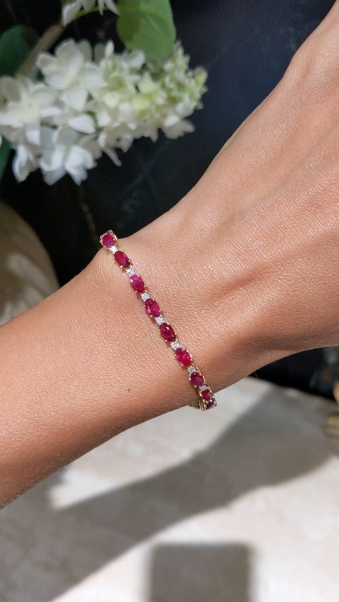 5.77 Ct.Tw.Total Carat Weight Ruby and Natural Diamond Tennis/Line Bracelet, 14K Yellow Gold Size Video
