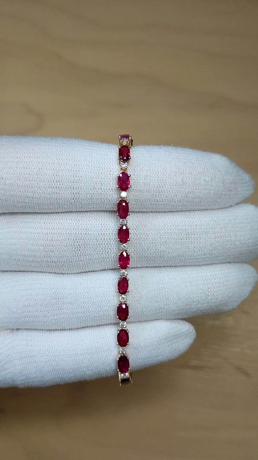 5.77 Ct.Tw.Total Carat Weight Ruby and Natural Diamond Tennis/Line Bracelet, 14K Yellow Gold Size Video