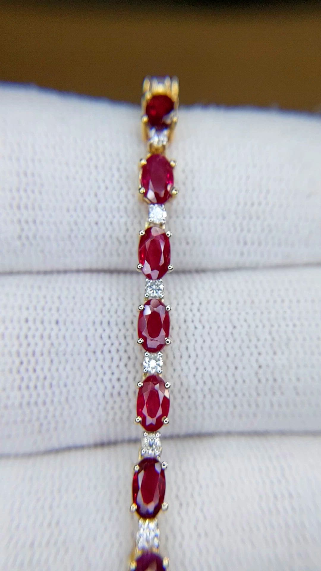 5.77 Ct.Tw.Total Carat Weight Ruby and Natural Diamond Tennis/Line Bracelet, 14K Yellow Gold Size Video