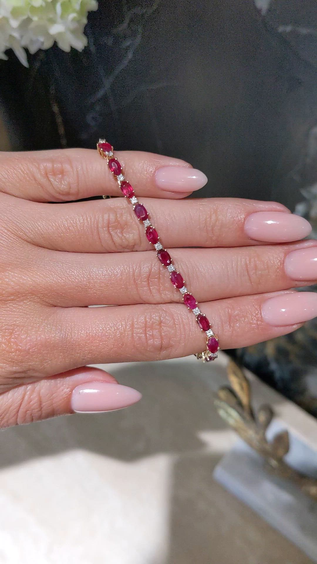 5.77 Ct.Tw.Total Carat Weight Ruby and Natural Diamond Tennis/Line Bracelet, 14K Yellow Gold Size Video