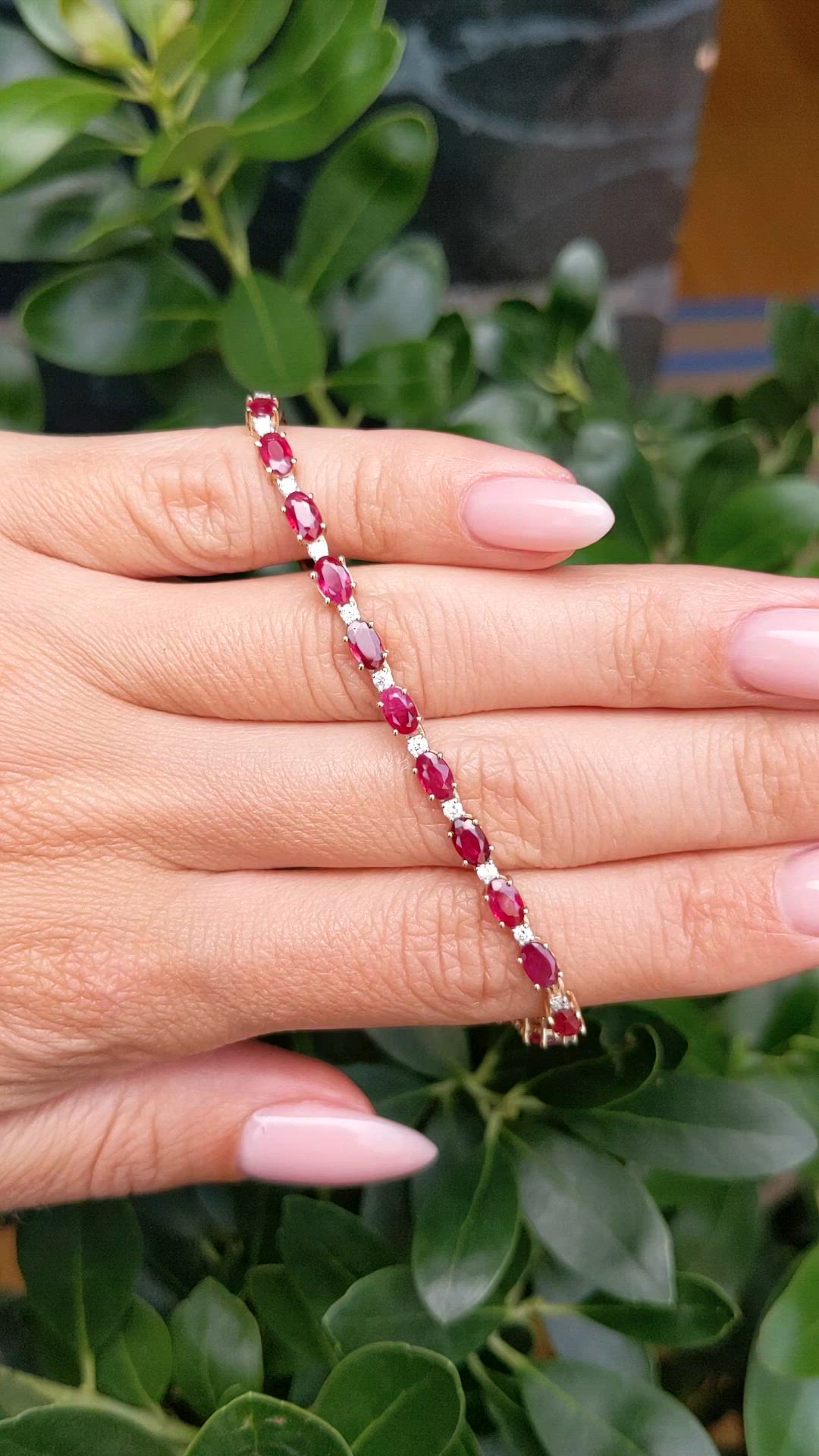 5.77 Ct.Tw.Total Carat Weight Ruby and Natural Diamond Tennis/Line Bracelet, 14K Yellow Gold Size Video