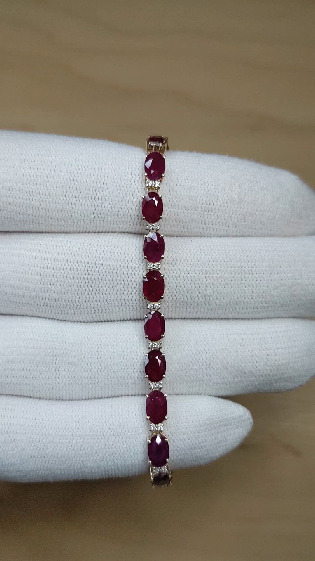 11.77&nbsp;Ct.Tw.Total Carat Weight Ruby and Natural Diamond Tennis/Line Bracelet, 14K Yellow Gold Size Video