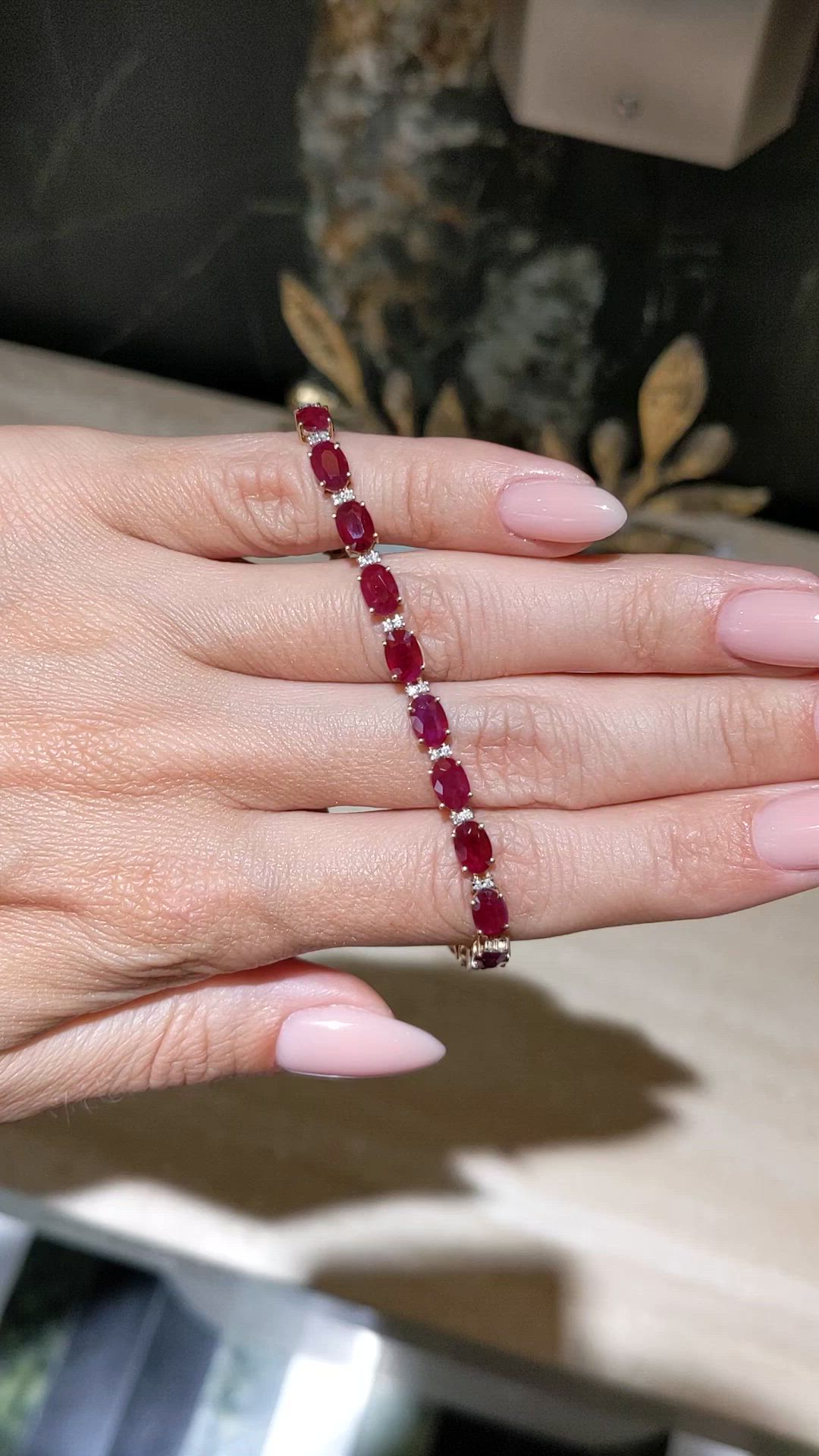 11.77&nbsp;Ct.Tw.Total Carat Weight Ruby and Natural Diamond Tennis/Line Bracelet, 14K Yellow Gold Size Video