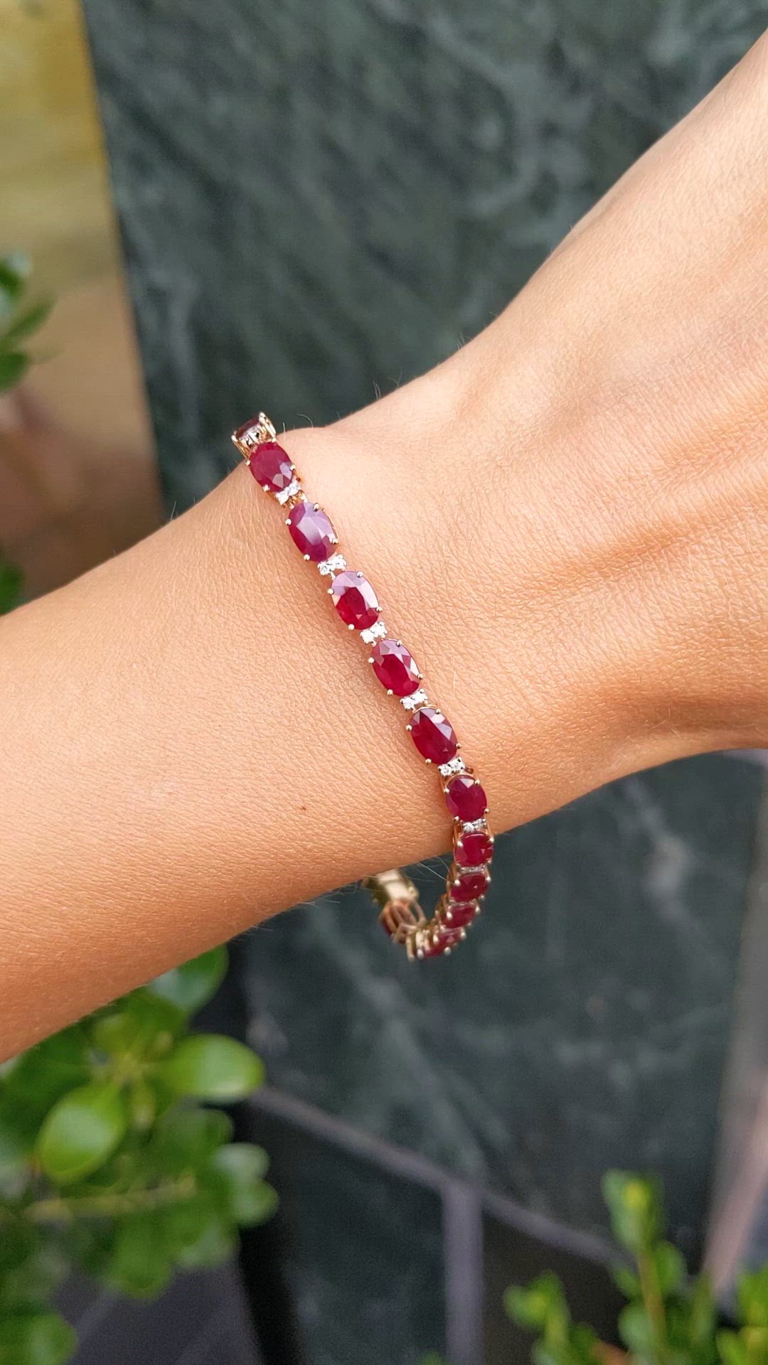 11.77&nbsp;Ct.Tw.Total Carat Weight Ruby and Natural Diamond Tennis/Line Bracelet, 14K Yellow Gold Size Video