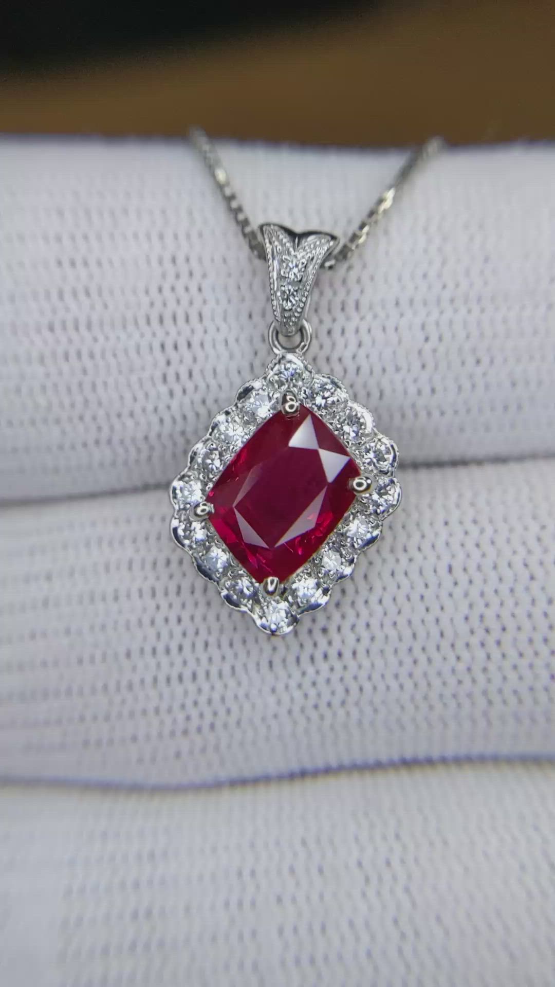 1.91 Ct. Ruby and Natural Diamond Pave Pendant, Platinum 950 Size Video